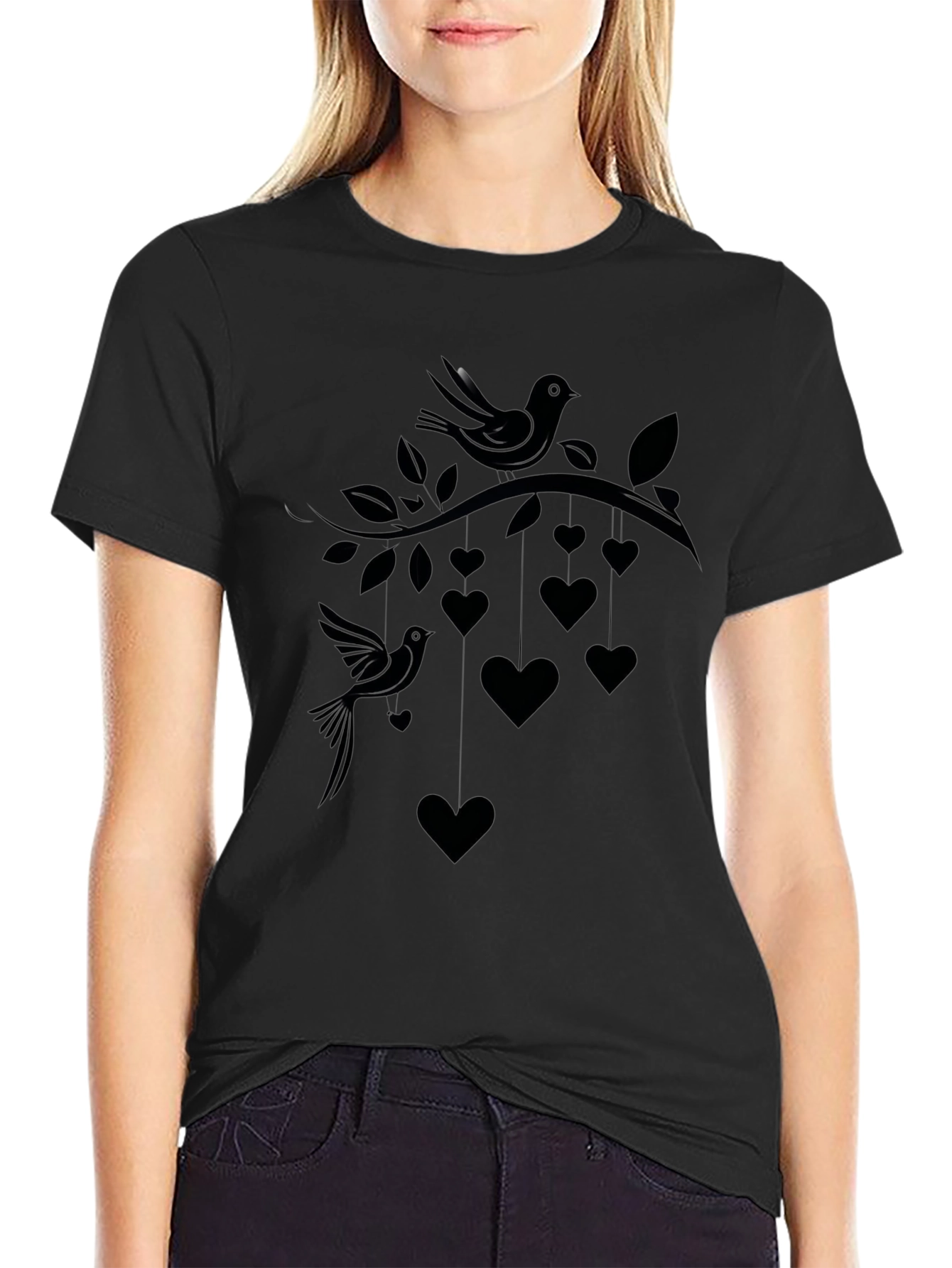 Love Birds Tee - Heart & Bird Graphic Print - 2