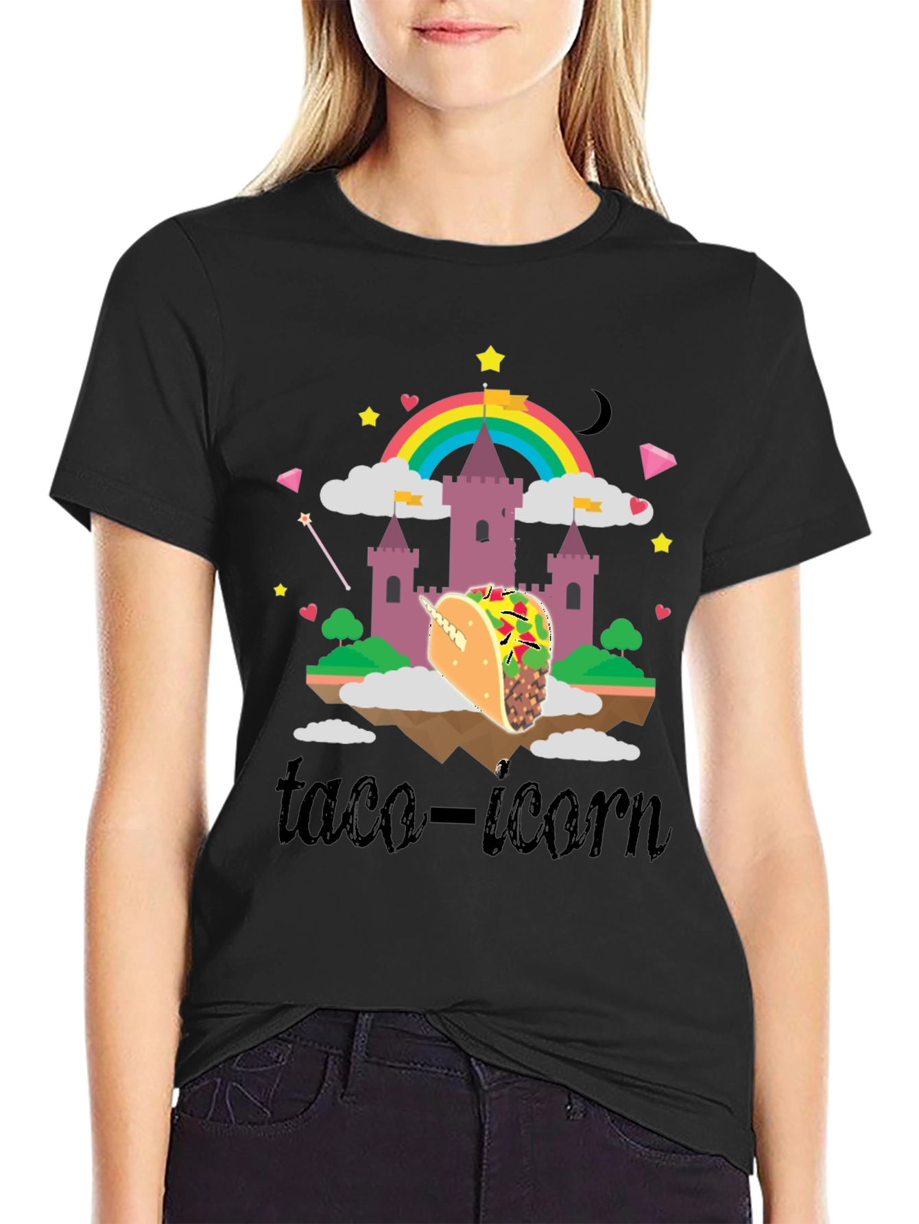 Black Taco-icorn Black Graphic T-Shirt view 2