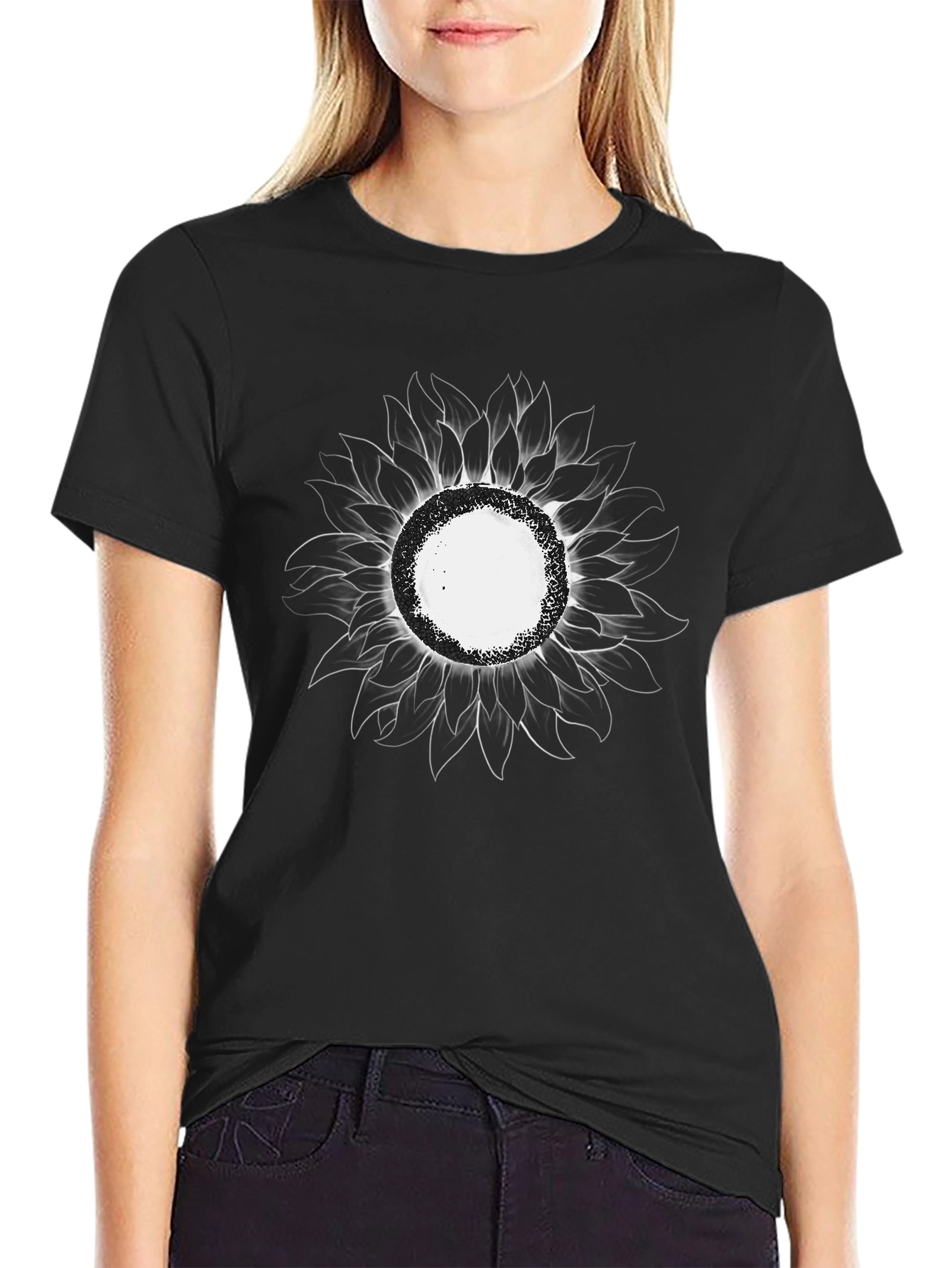 Black Men's Black Sunflower Graphic T-Shirt view 2
