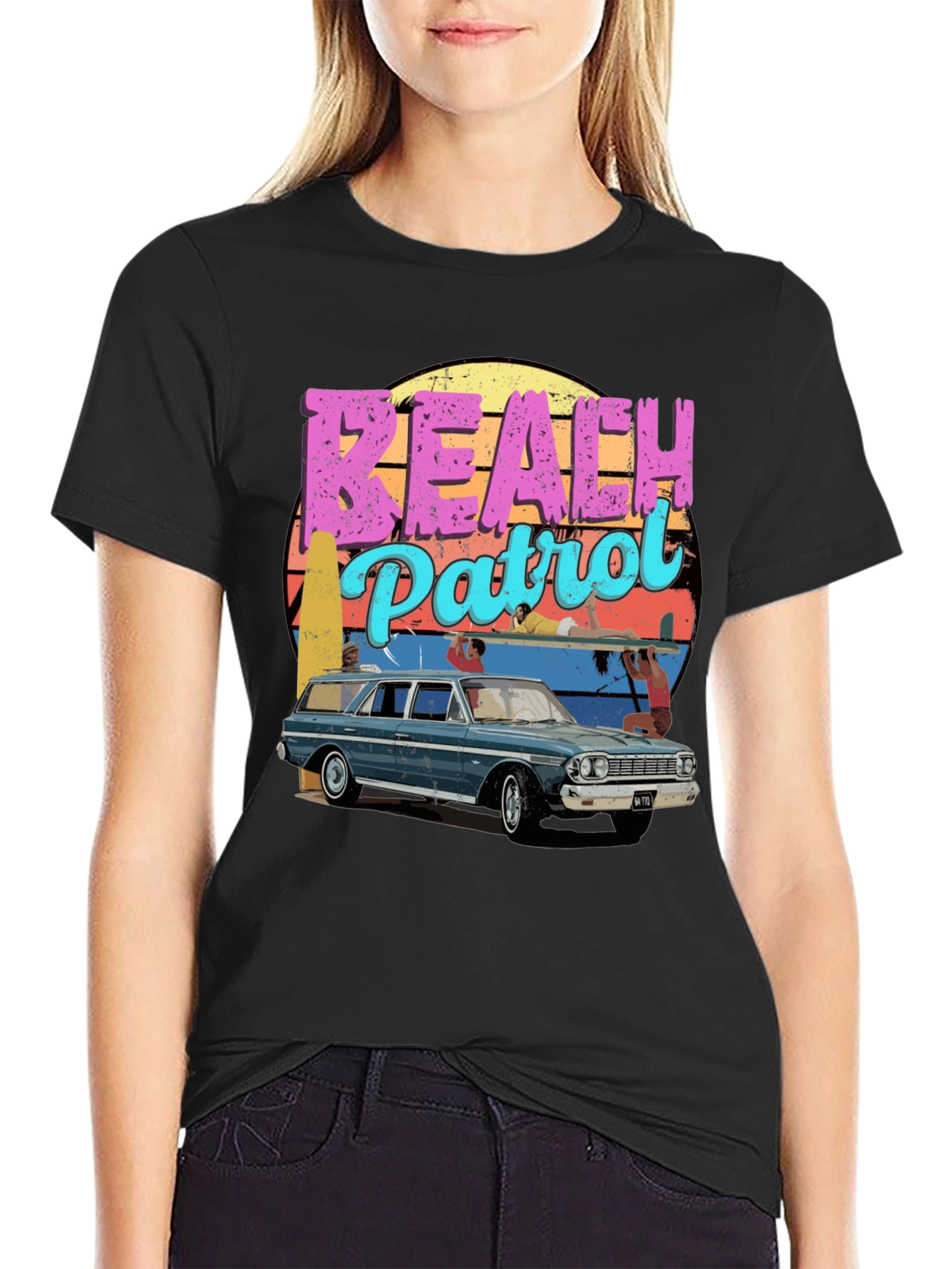 Black Retro Beach Patrol Graphic Tee view 2