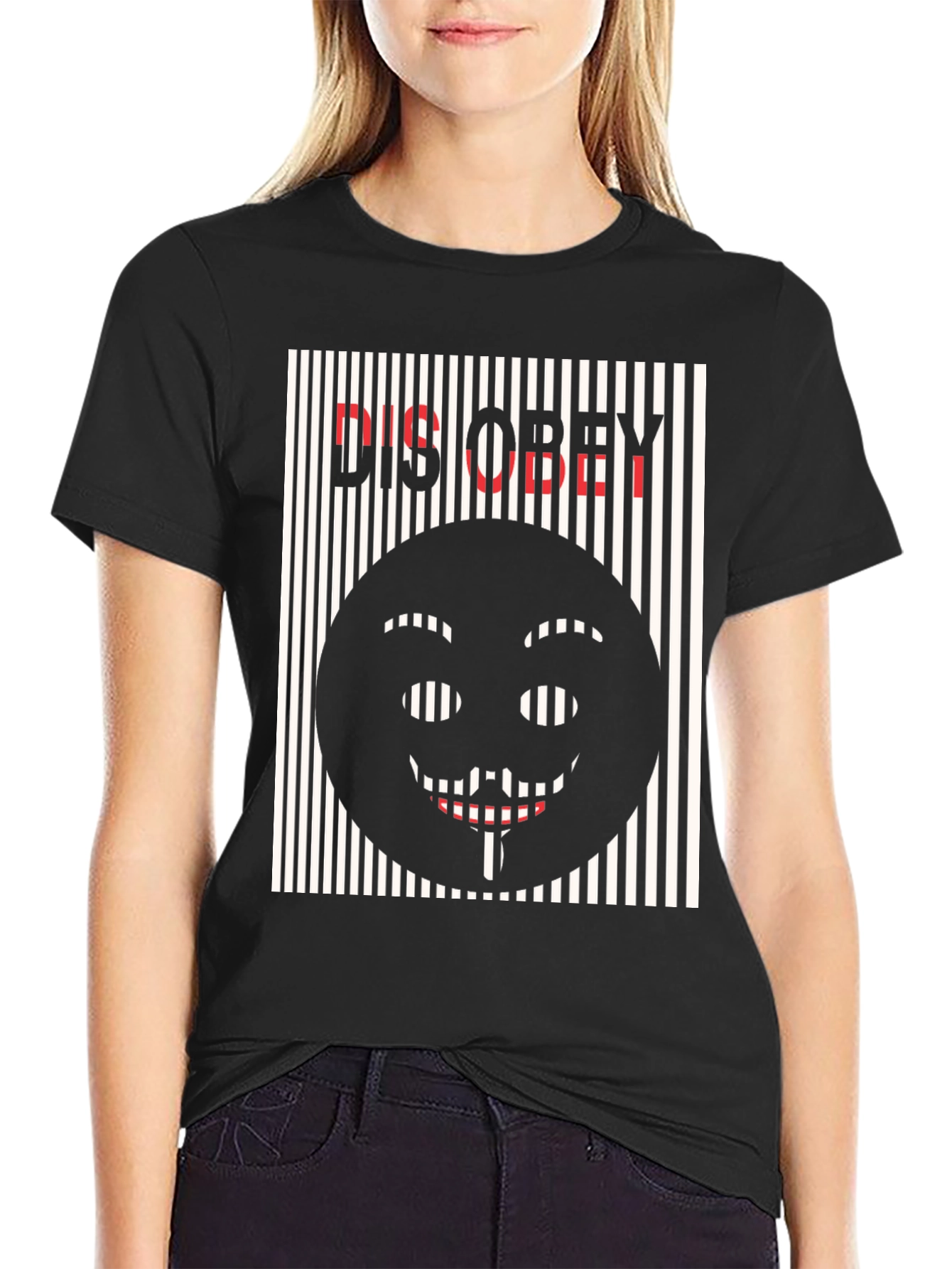 Black Disobey Graphic Tee - Black Cotton T-Shirt view 2
