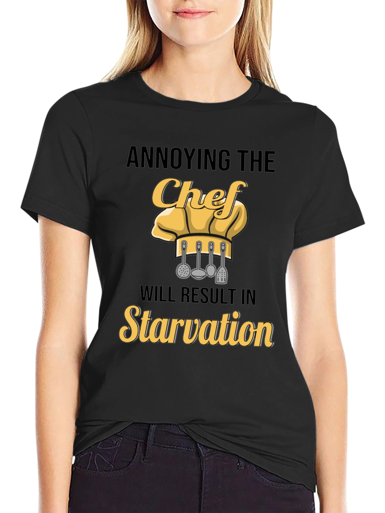 Black Annoying the Chef T-Shirt: Funny Culinary Warning view 2