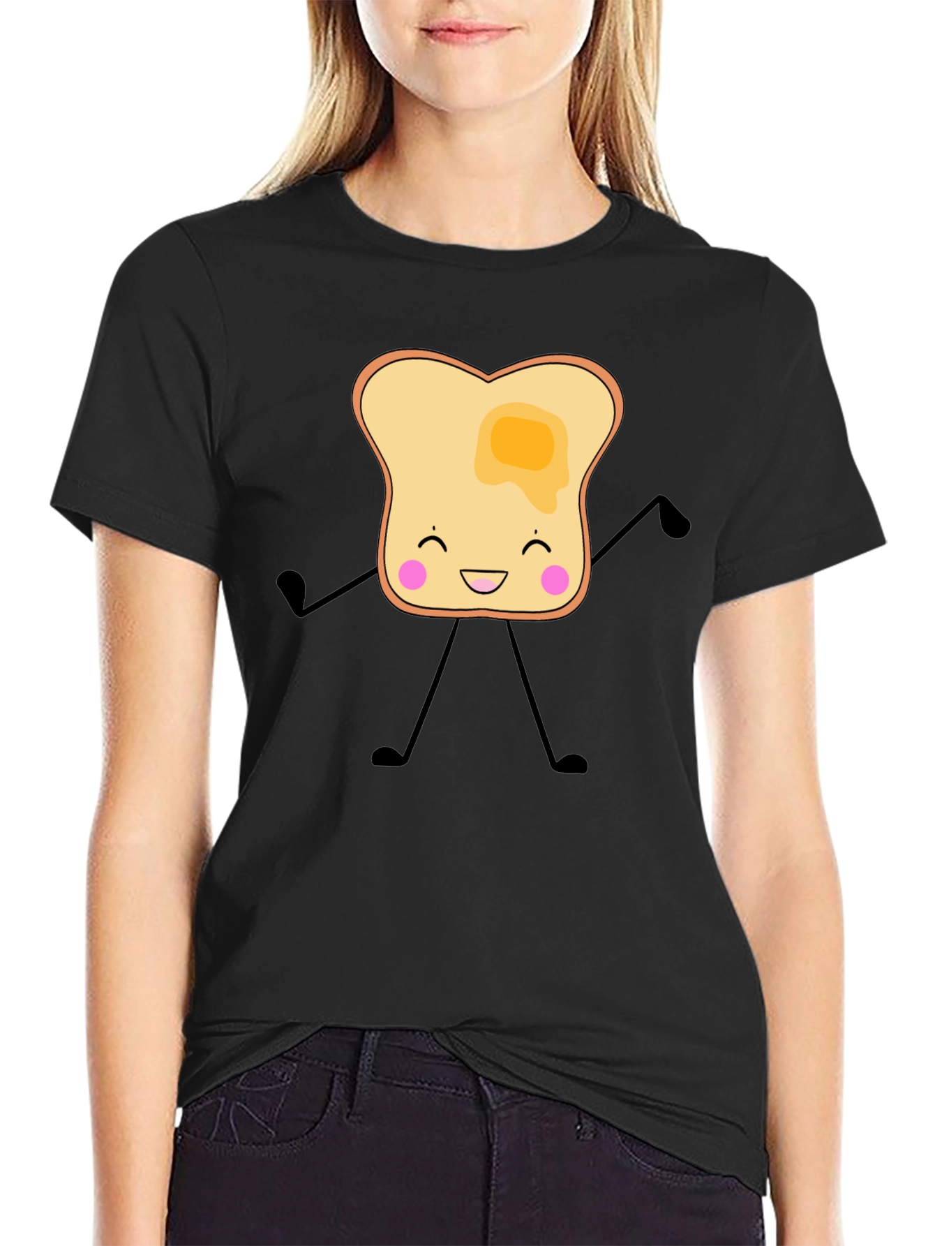 Black Toast Cartoon Graphic T-Shirt view 2