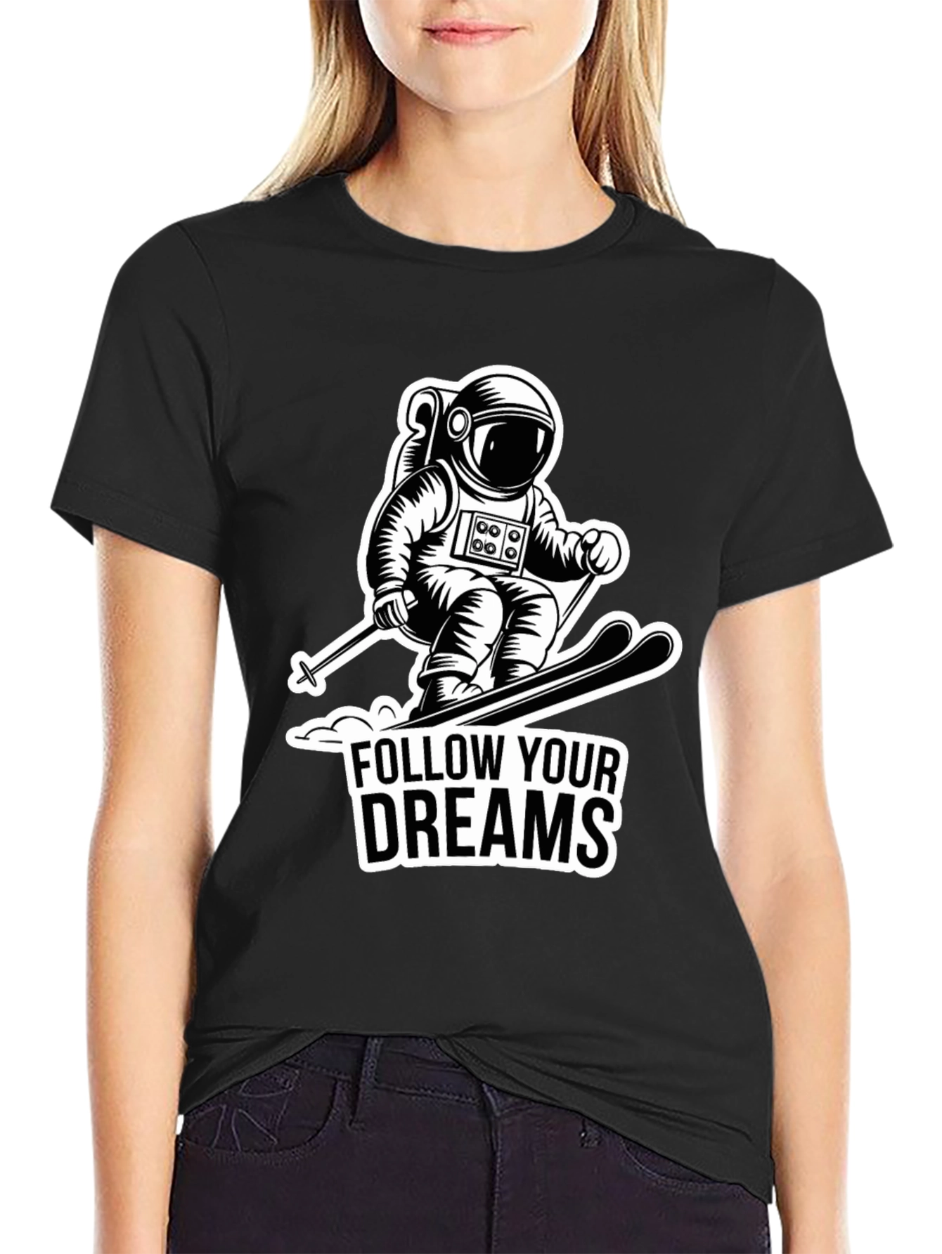Black Astronaut Skiing Graphic Tee - Follow Your Dreams view 2