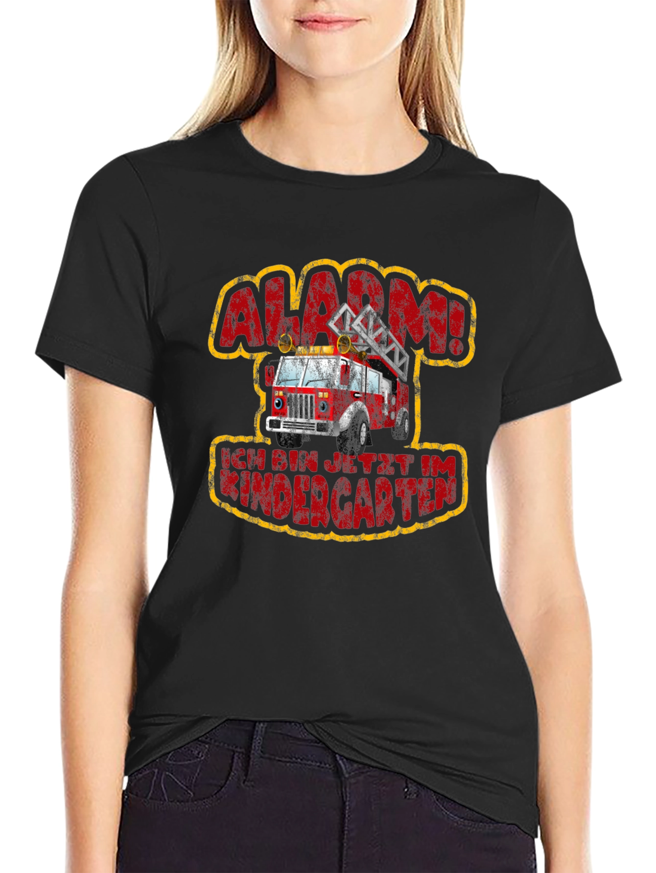 Black Alarm! I'm in Kindergarten! T-Shirt - Firetruck Design view 2