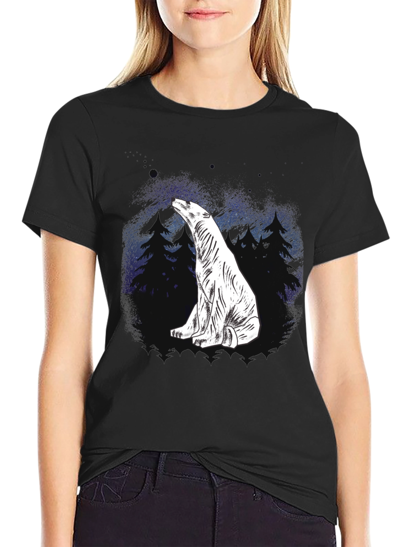 Black Polar Bear Graphic Tee - Black Cotton Blend view 2