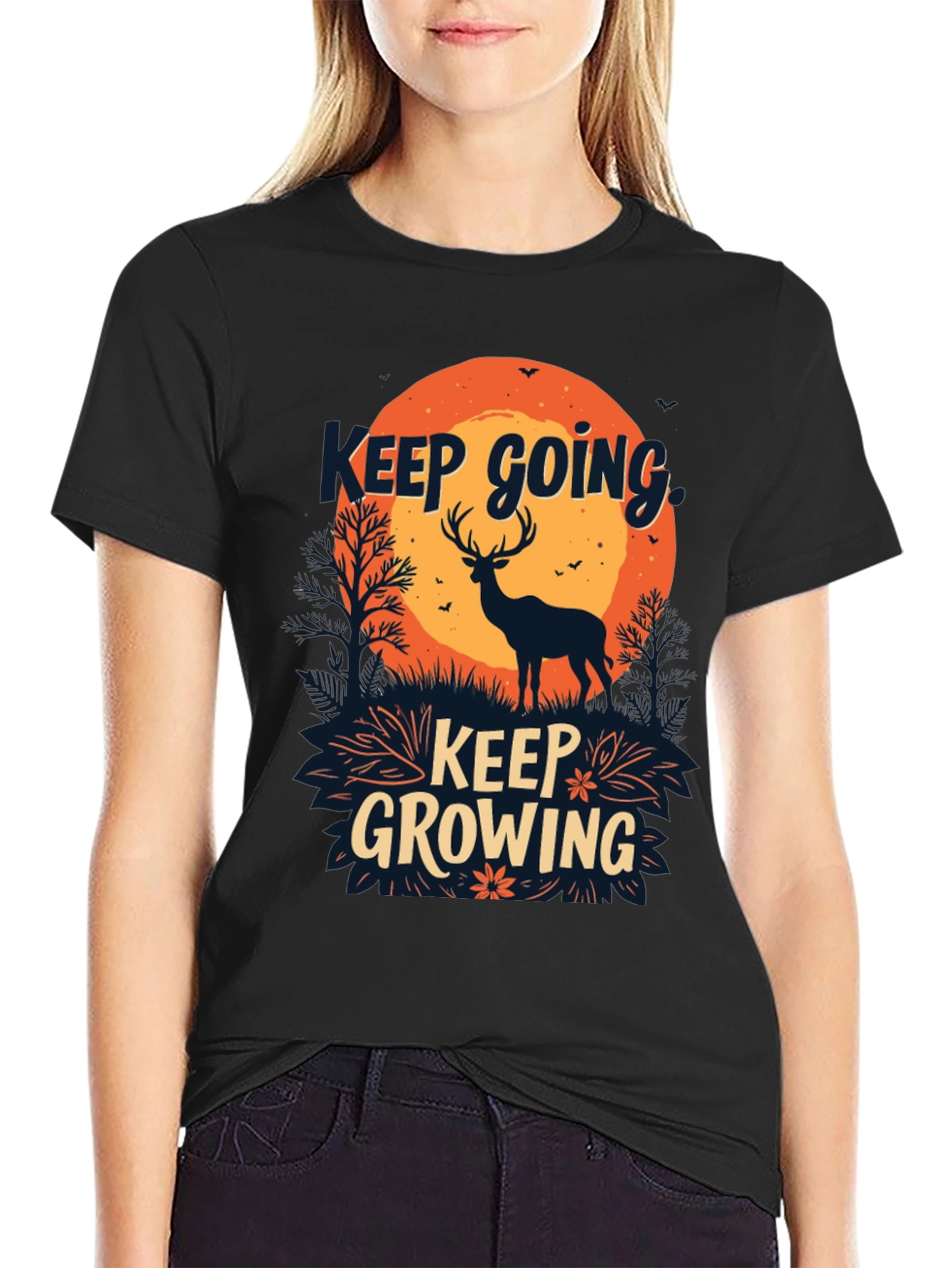 Black Keep Going, Keep Growing Black Graphic T-Shirt view 2