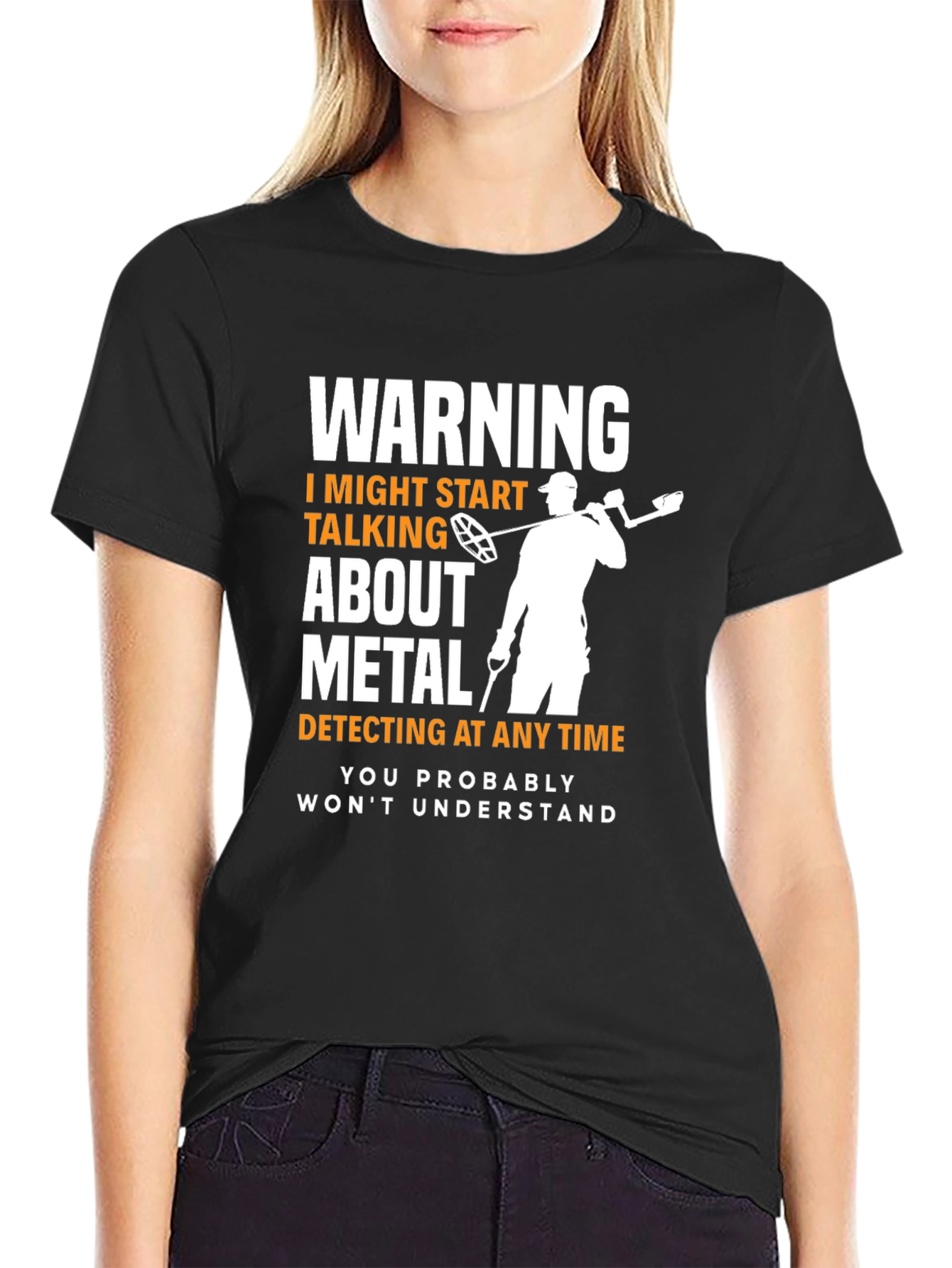Black Metal Detecting Warning T-Shirt view 2