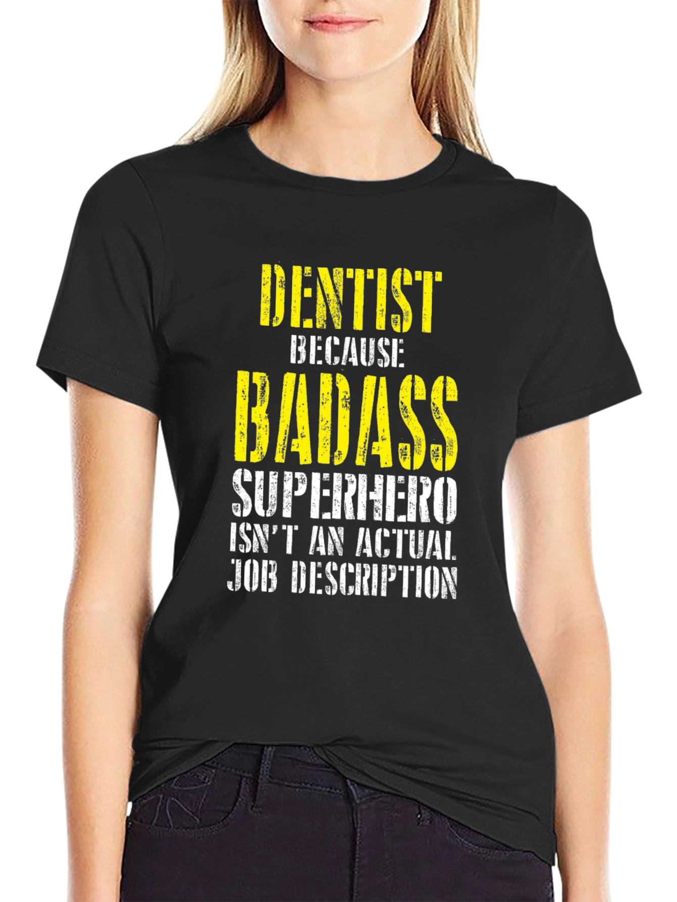 Black Dentist Badass Superhero Job Description T-Shirt view 2