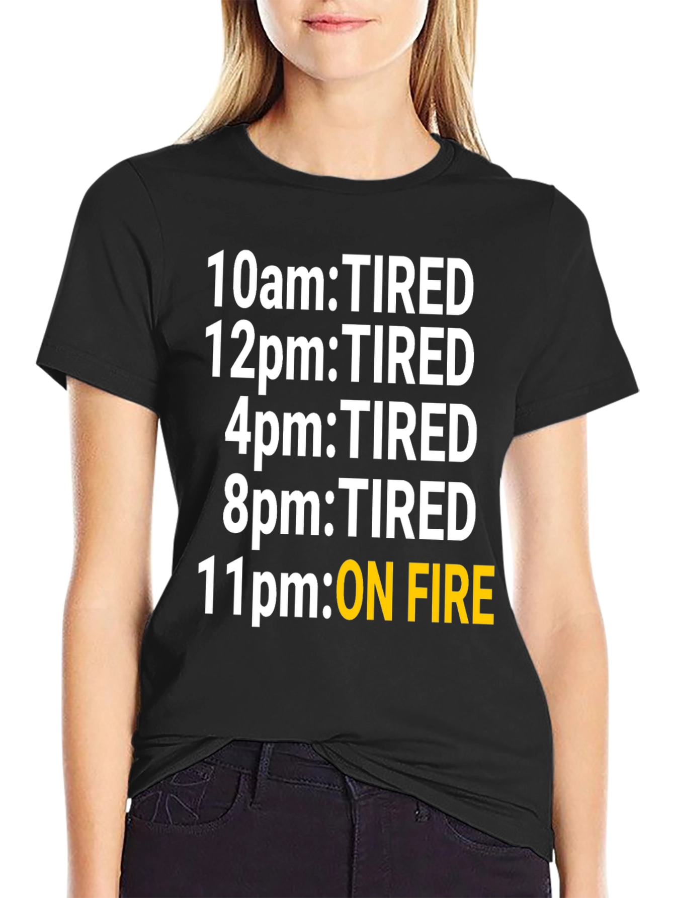 Black Funny Tired Schedule Black T-Shirt view 2