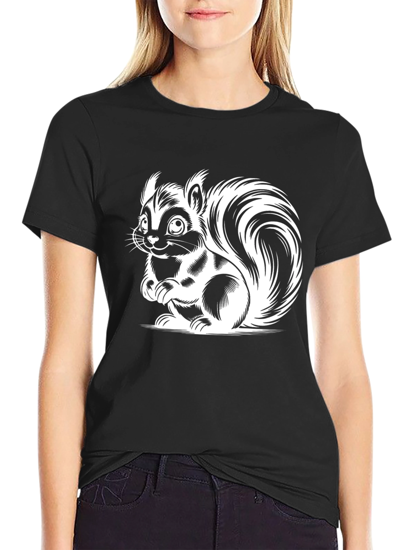 Black Squirrel Graphic Tee - Black Cotton T-Shirt view 2
