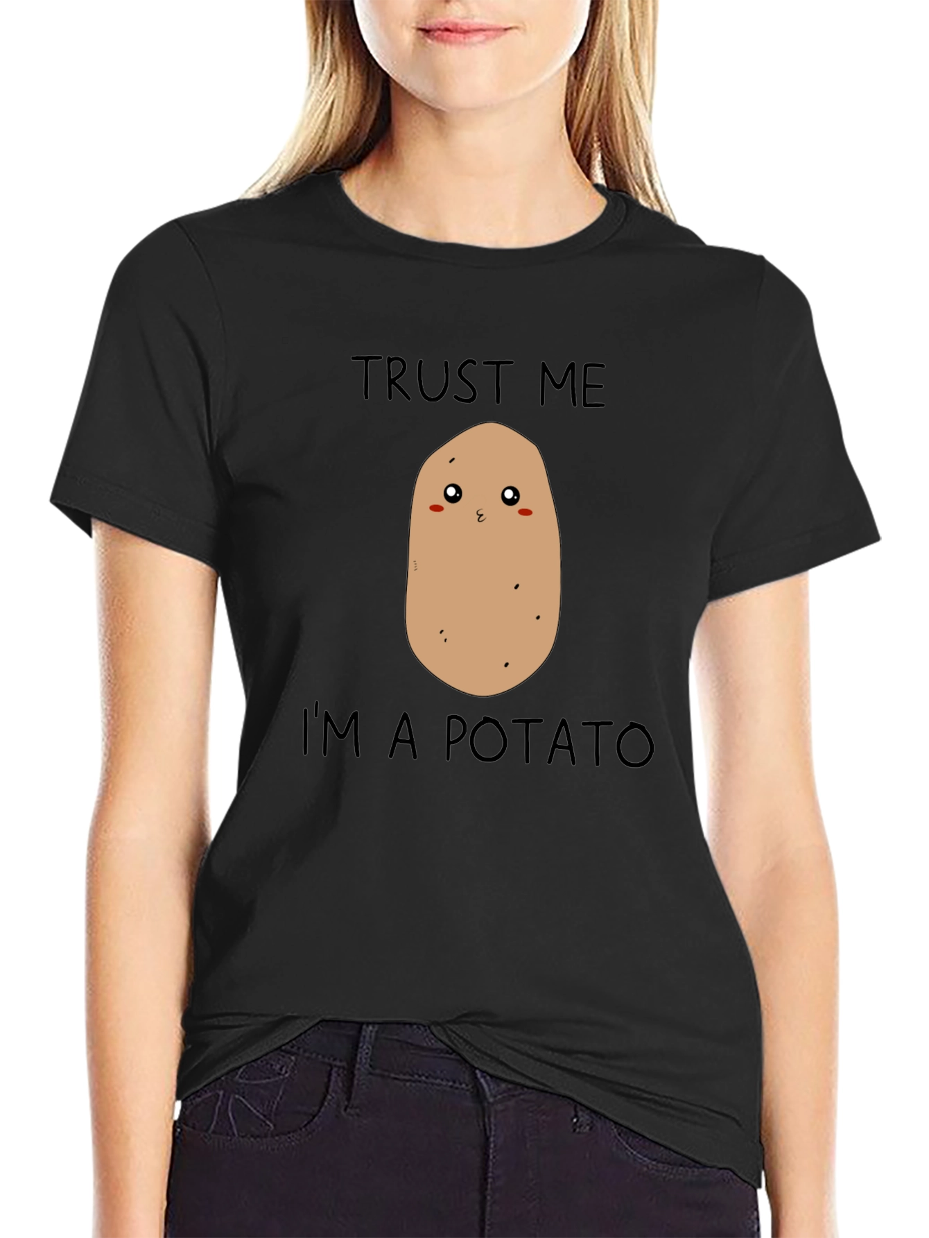 Black Trust Me I'm A Potato Funny Graphic T-Shirt view 2