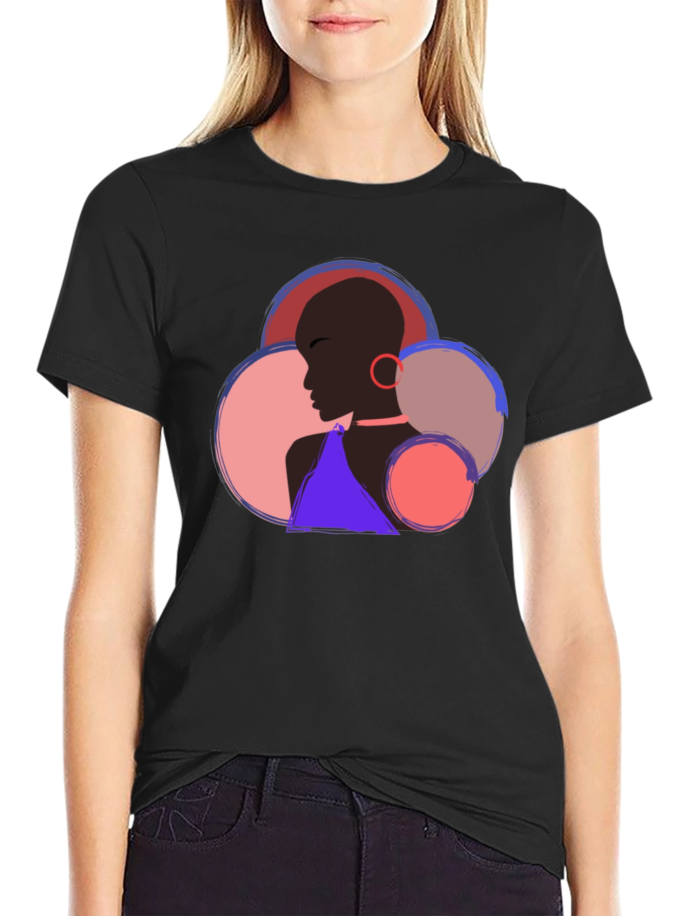 Black Abstract Woman Portrait Graphic T-Shirt view 2