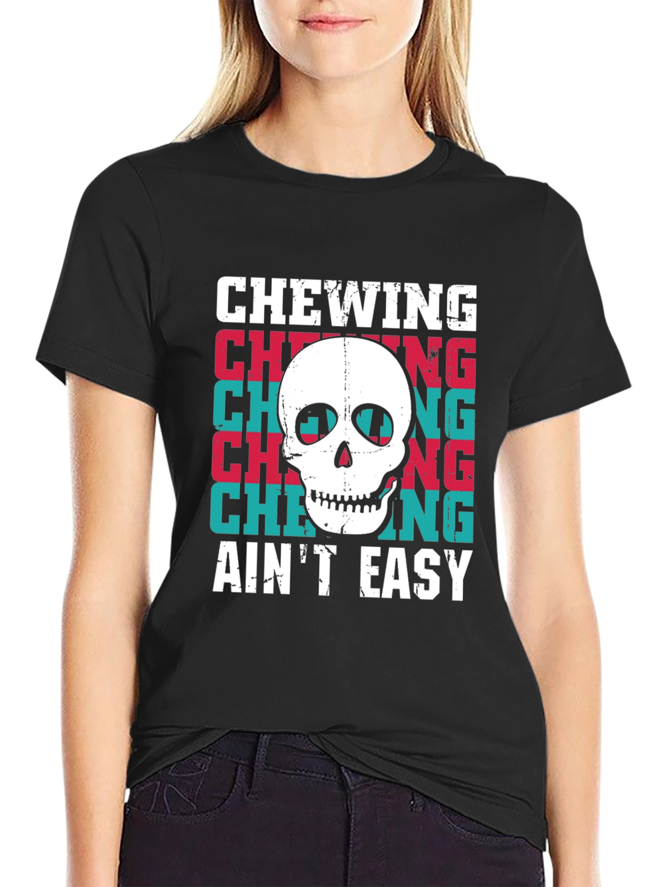 Black Chewing Ain't Easy Skull Graphic Tee view 2