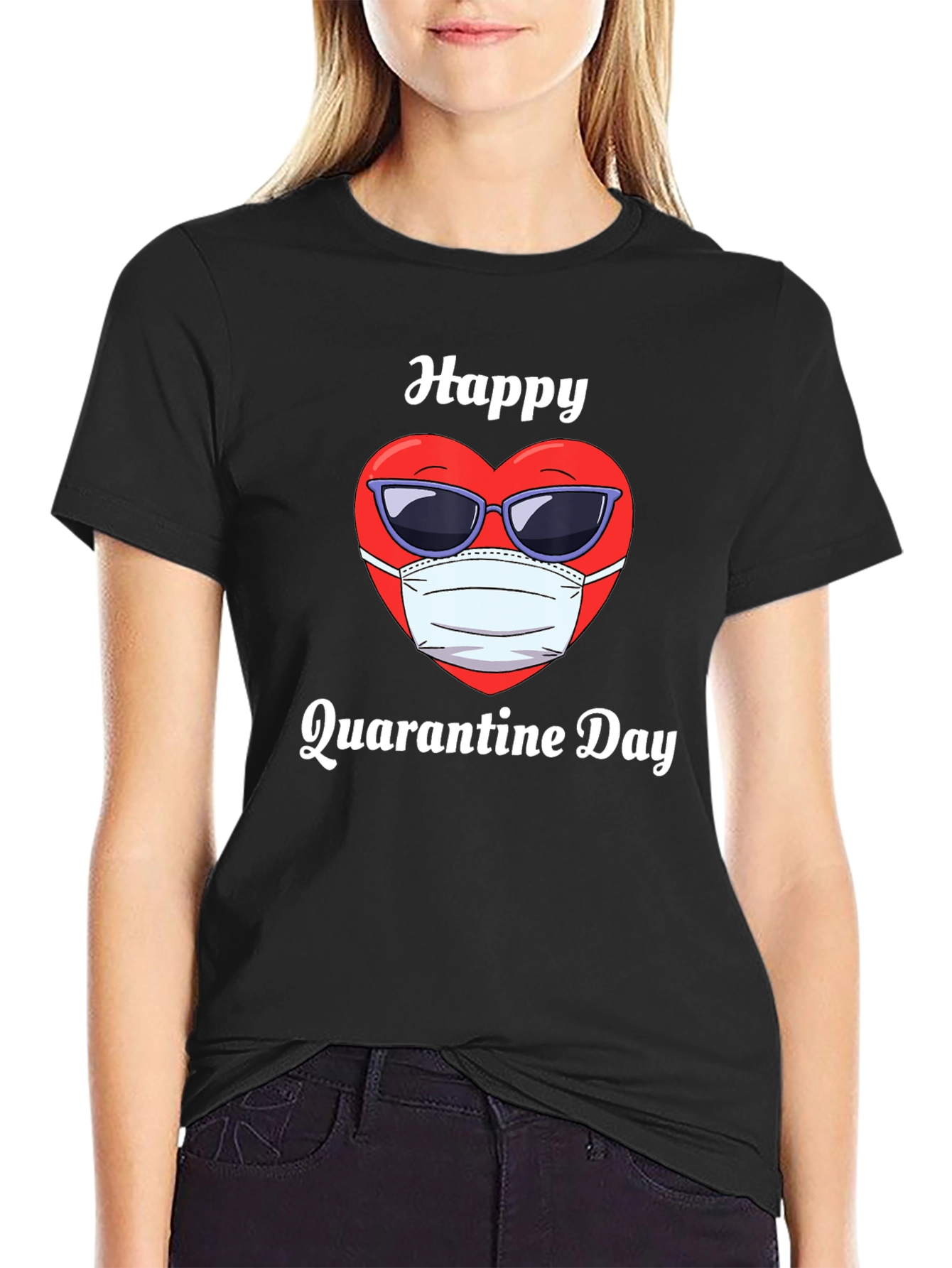 Black Happy Quarantine Day T-Shirt view 2