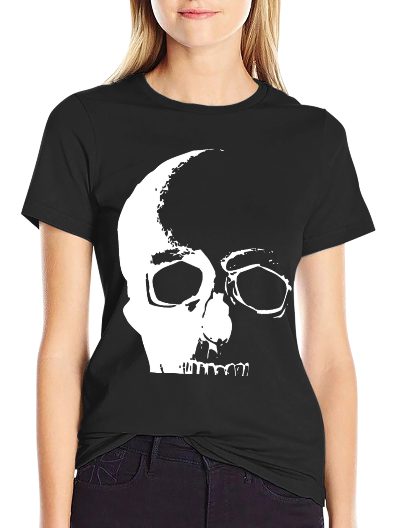Black Skull Graphic Print Black T-Shirt view 2