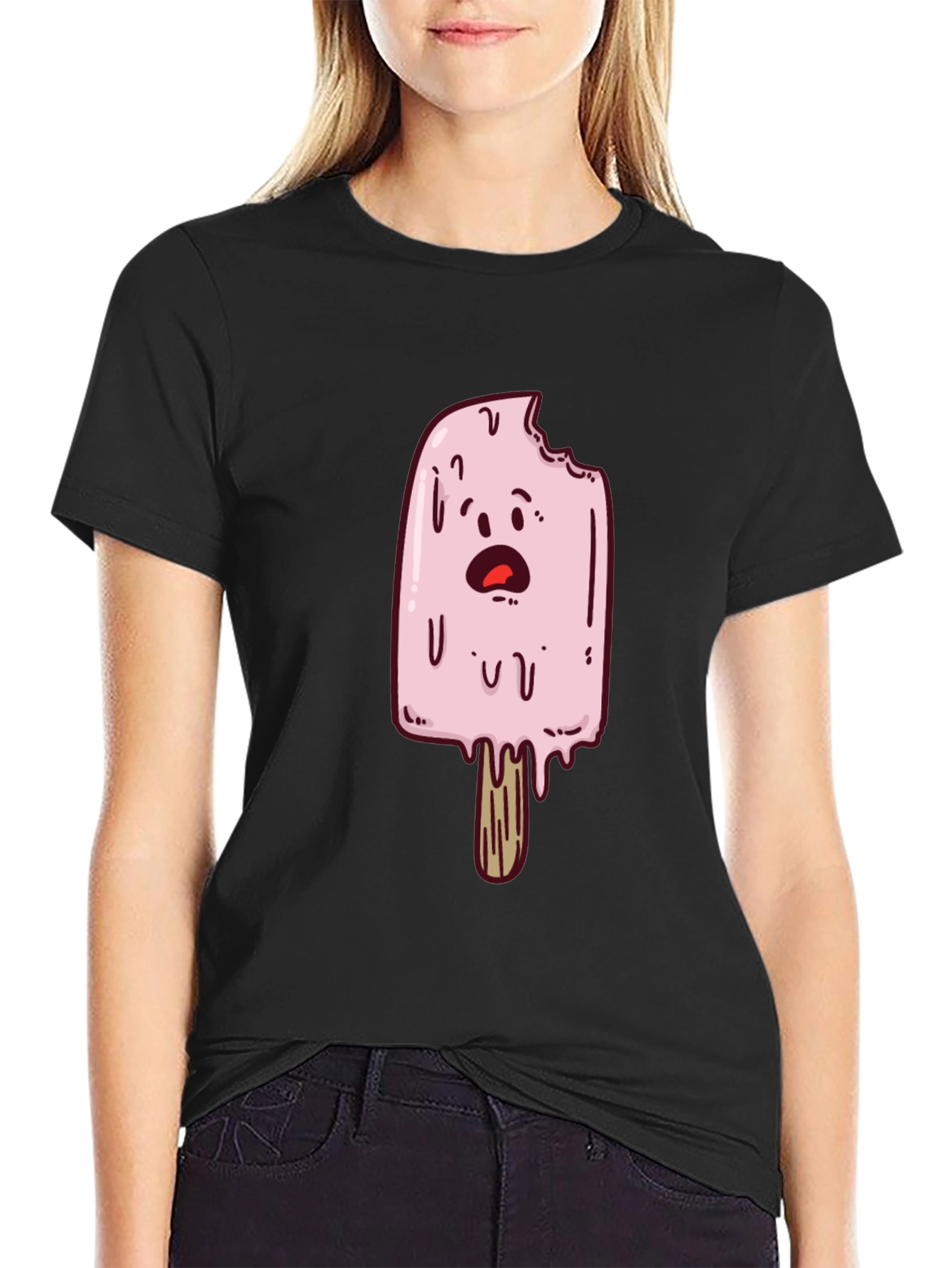 Black Funny Ice Cream T-Shirt - Cartoon Graphic Tee view 2