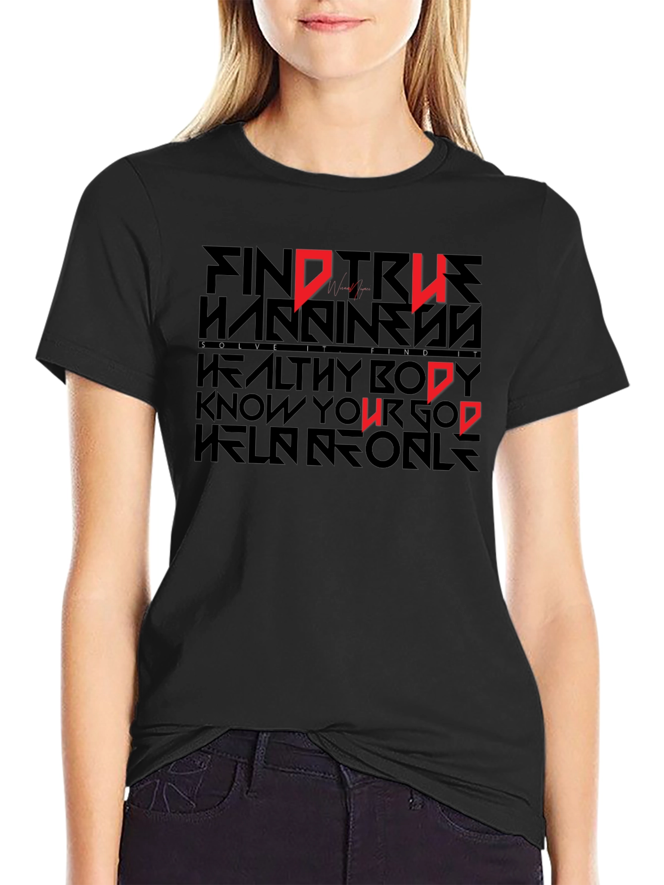 Black Motivational Graphic Print T-Shirt view 2