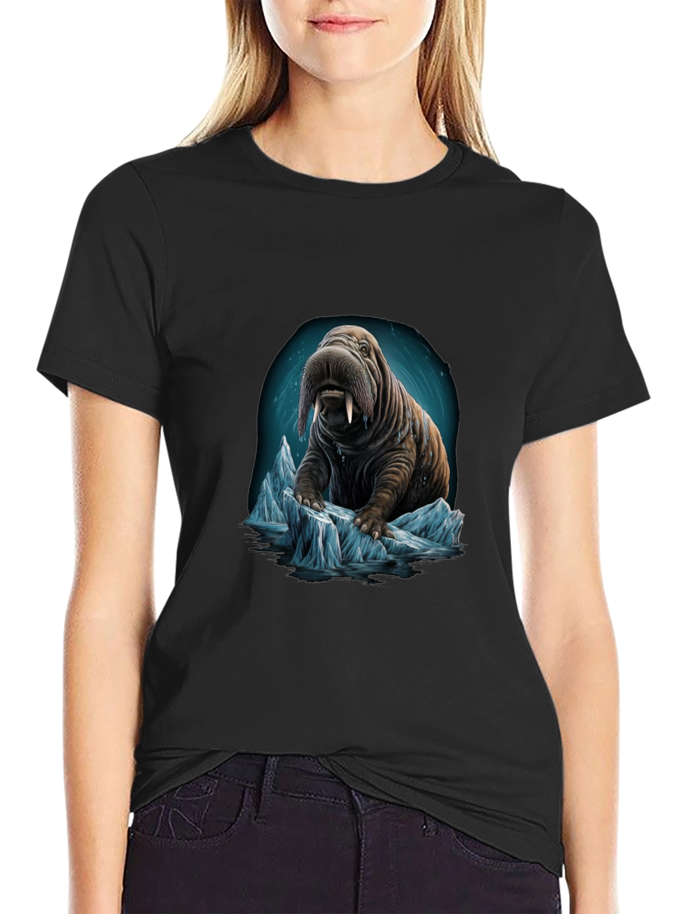 Black Walrus on Iceberg Graphic T-Shirt view 2