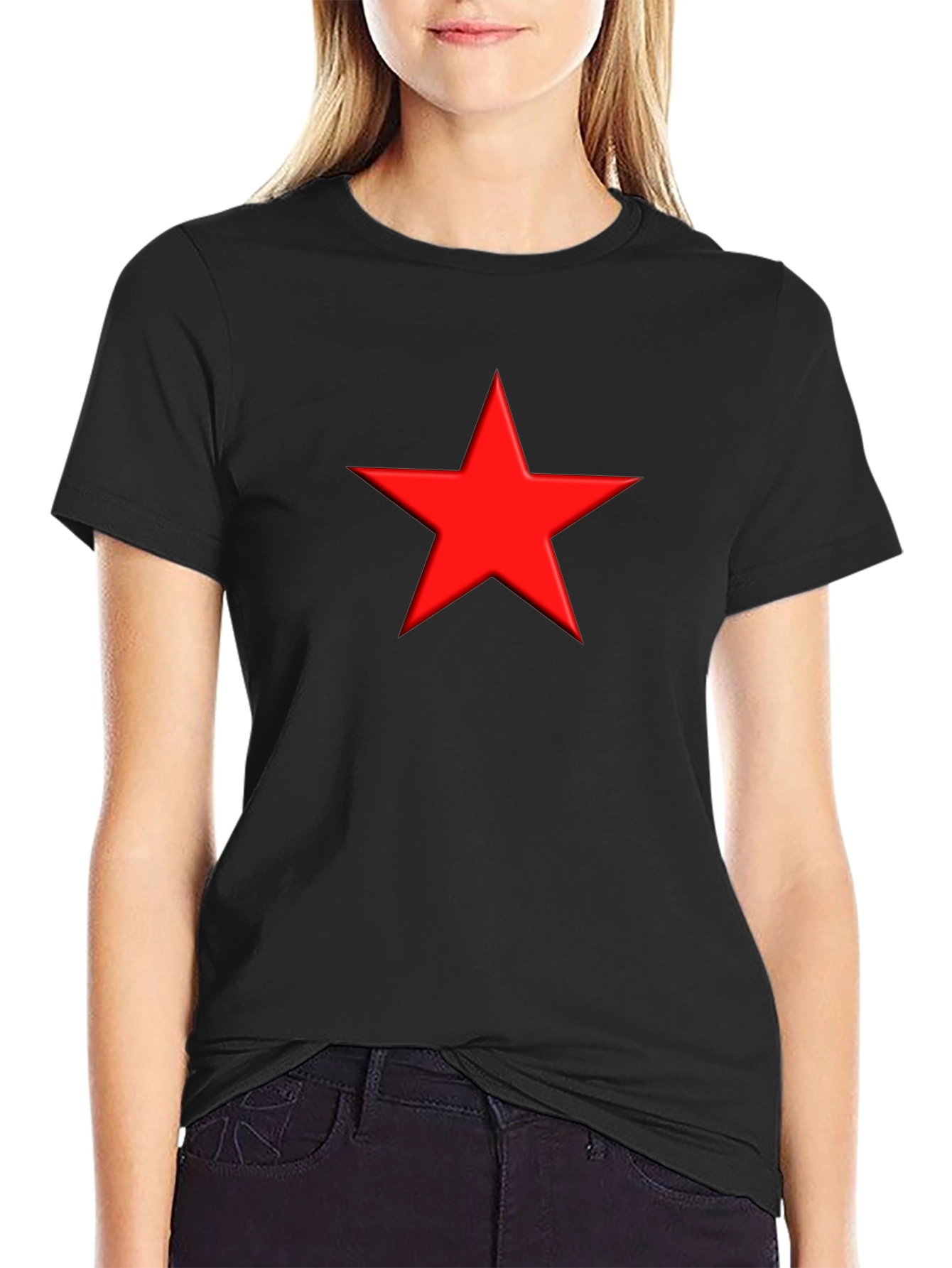 Black Red Star Graphic Black T-Shirt view 2