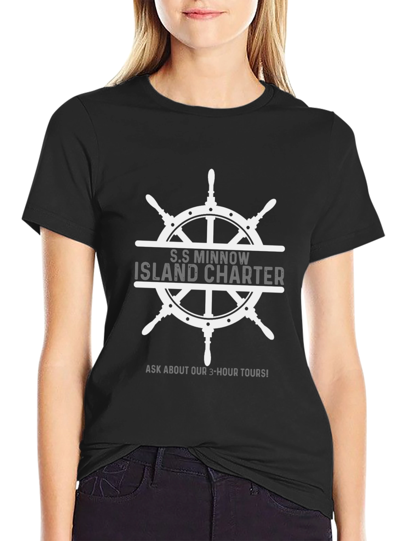 Black S.S. Minnow Island Charter Black T-Shirt view 2