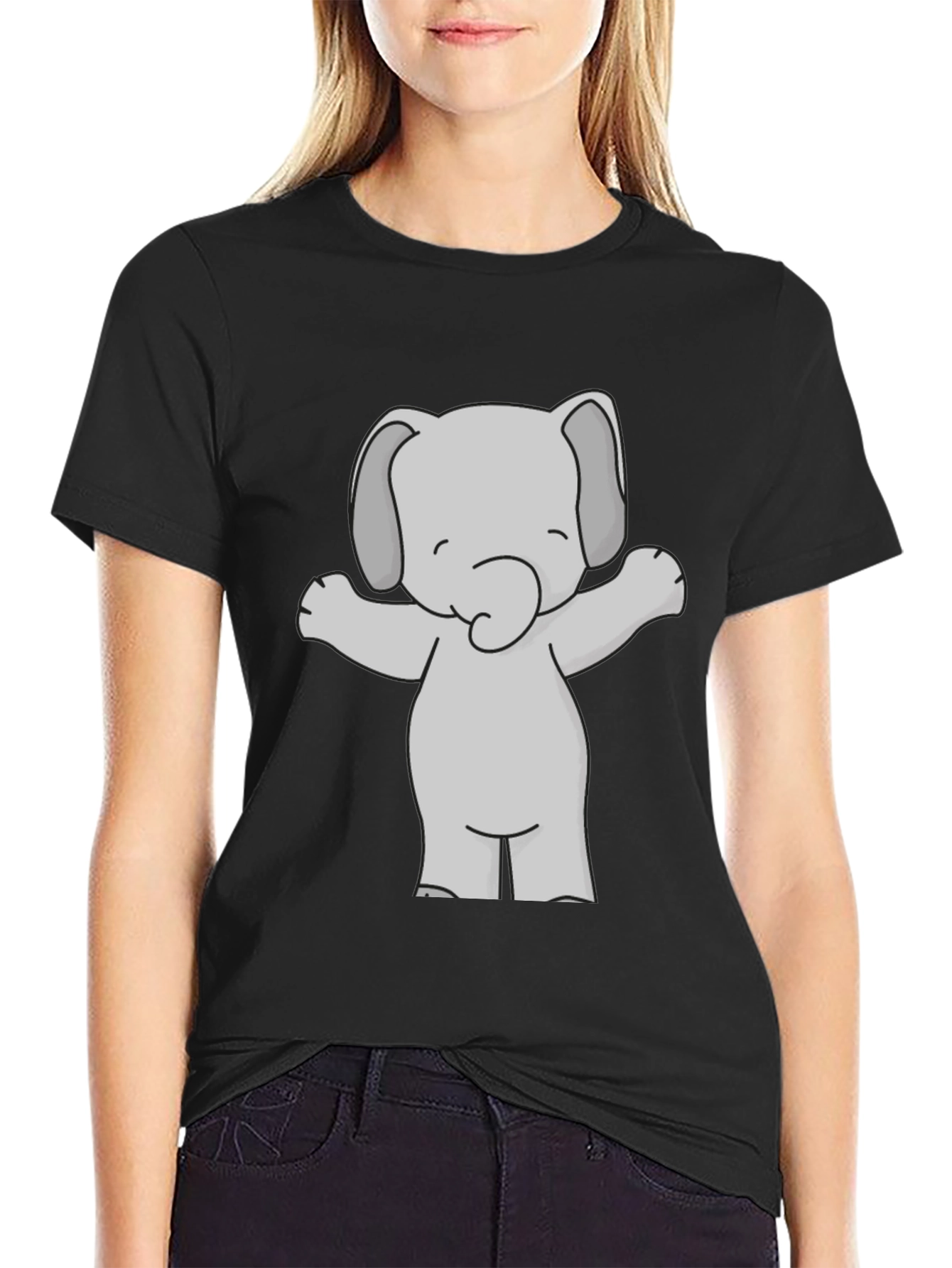Black Cute Elephant Graphic Tee - Black Unisex T-Shirt view 2