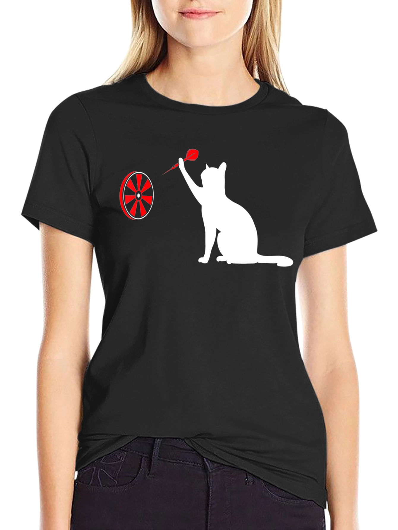 Black Cat Throwing Dart Graphic Tee - Black view 2