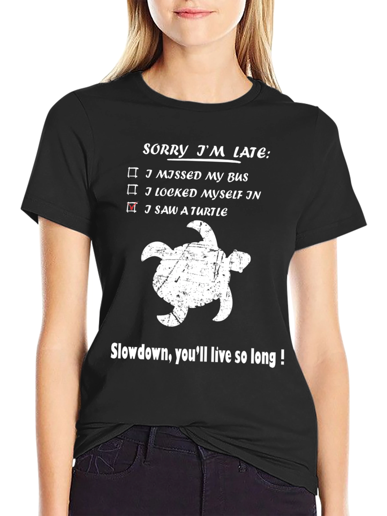 Black Sorry I'm Late Turtle Graphic Tee view 2