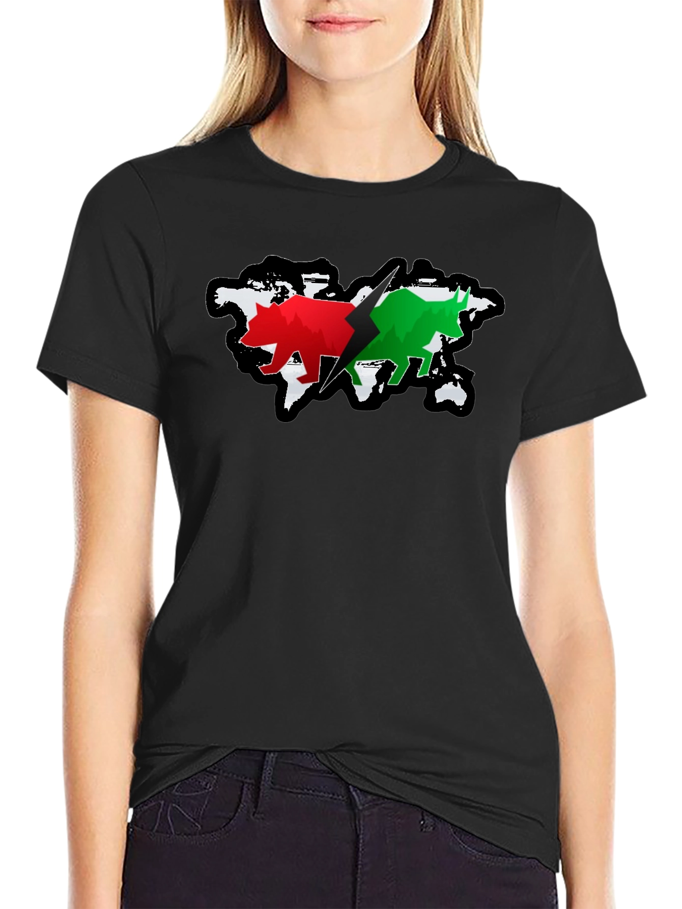Black Bulls & Bears T-Shirt - Global Market Design view 2
