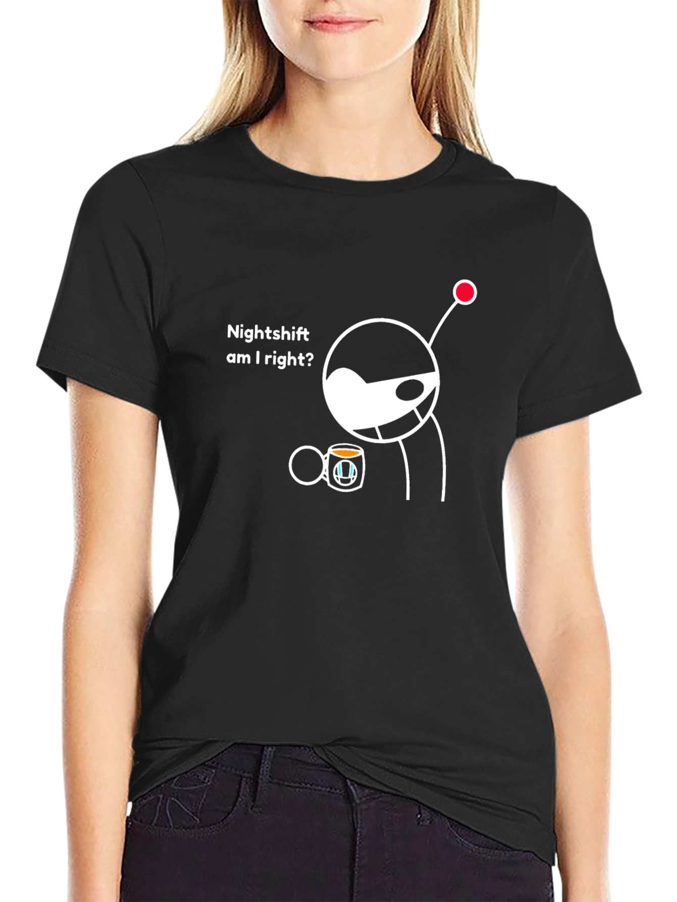 Black Nightshift Humor T-Shirt - Reddit Alien Design view 2