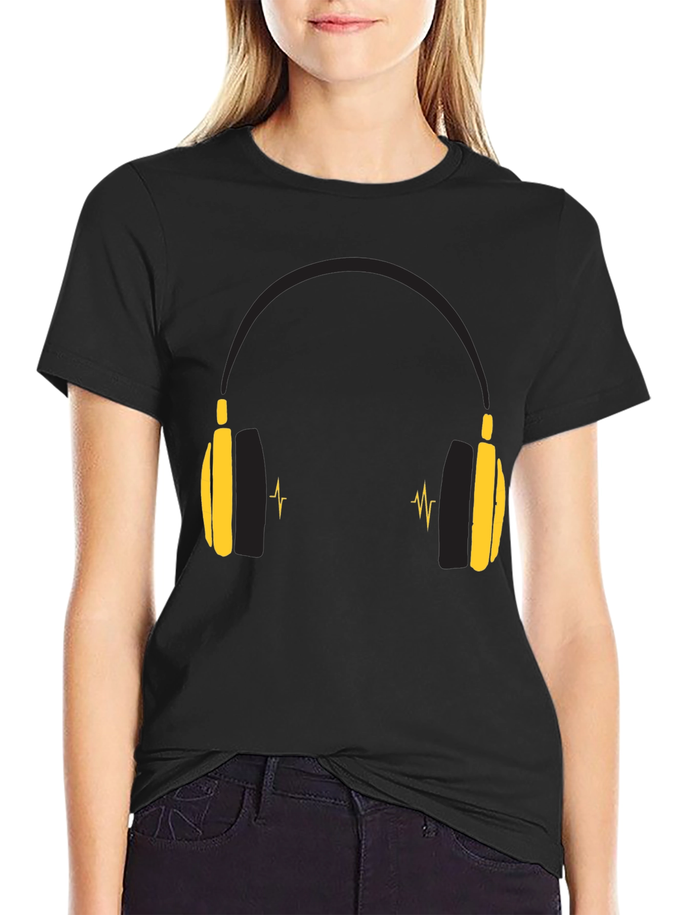Black Headphone Graphic Tee - Music Lover Shirt view 2