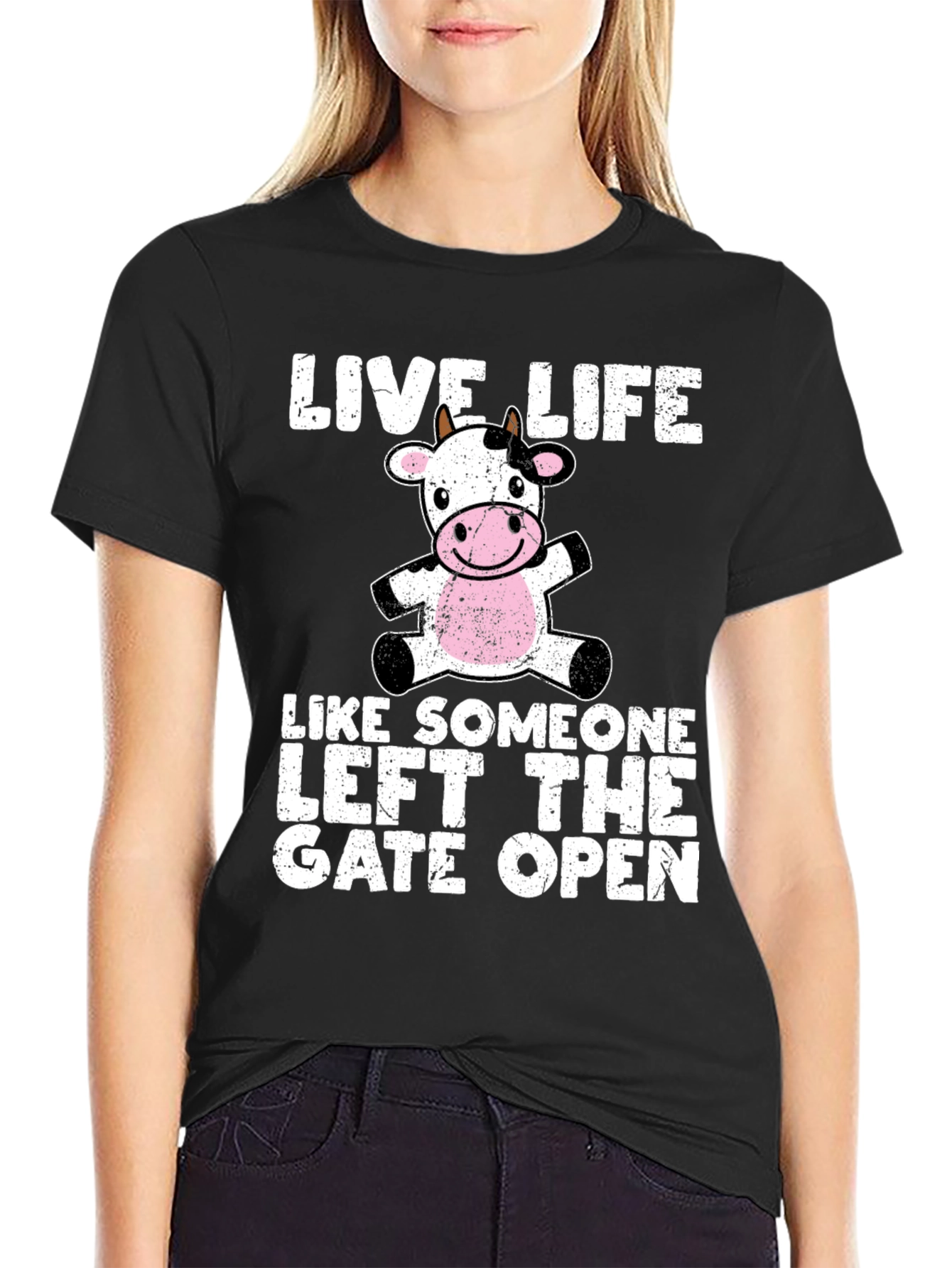 Black Live Life Cow Graphic T-Shirt view 2
