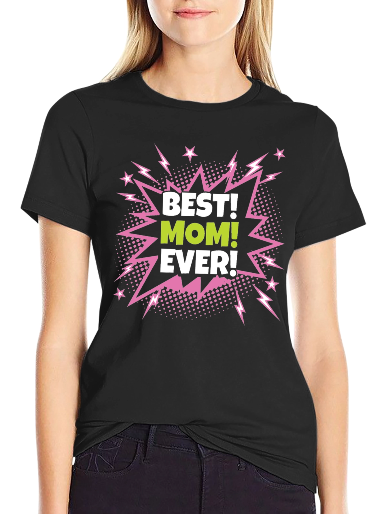 Black Best Mom Ever Black Graphic T-Shirt view 2