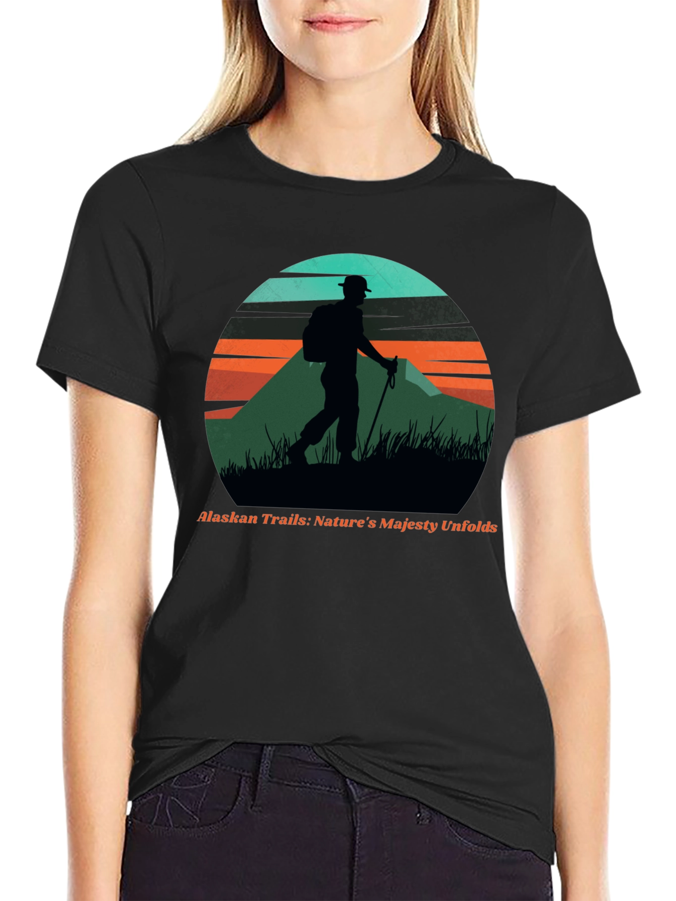 Black Alaskan Trails Graphic Tee - Nature Hiker T-Shirt view 2