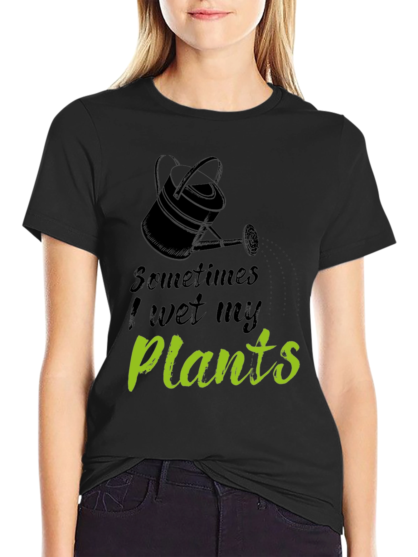 Black Funny "I Wet My Plants" Black Graphic T-Shirt view 2