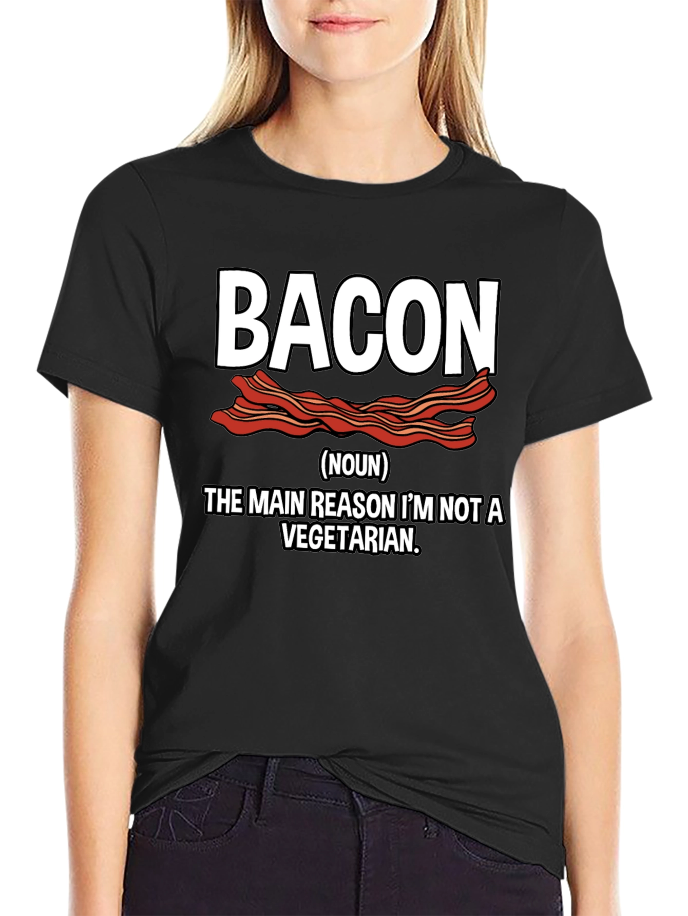 Black Bacon Lover T-Shirt - The Main Reason I'm Not a Vegetarian view 2