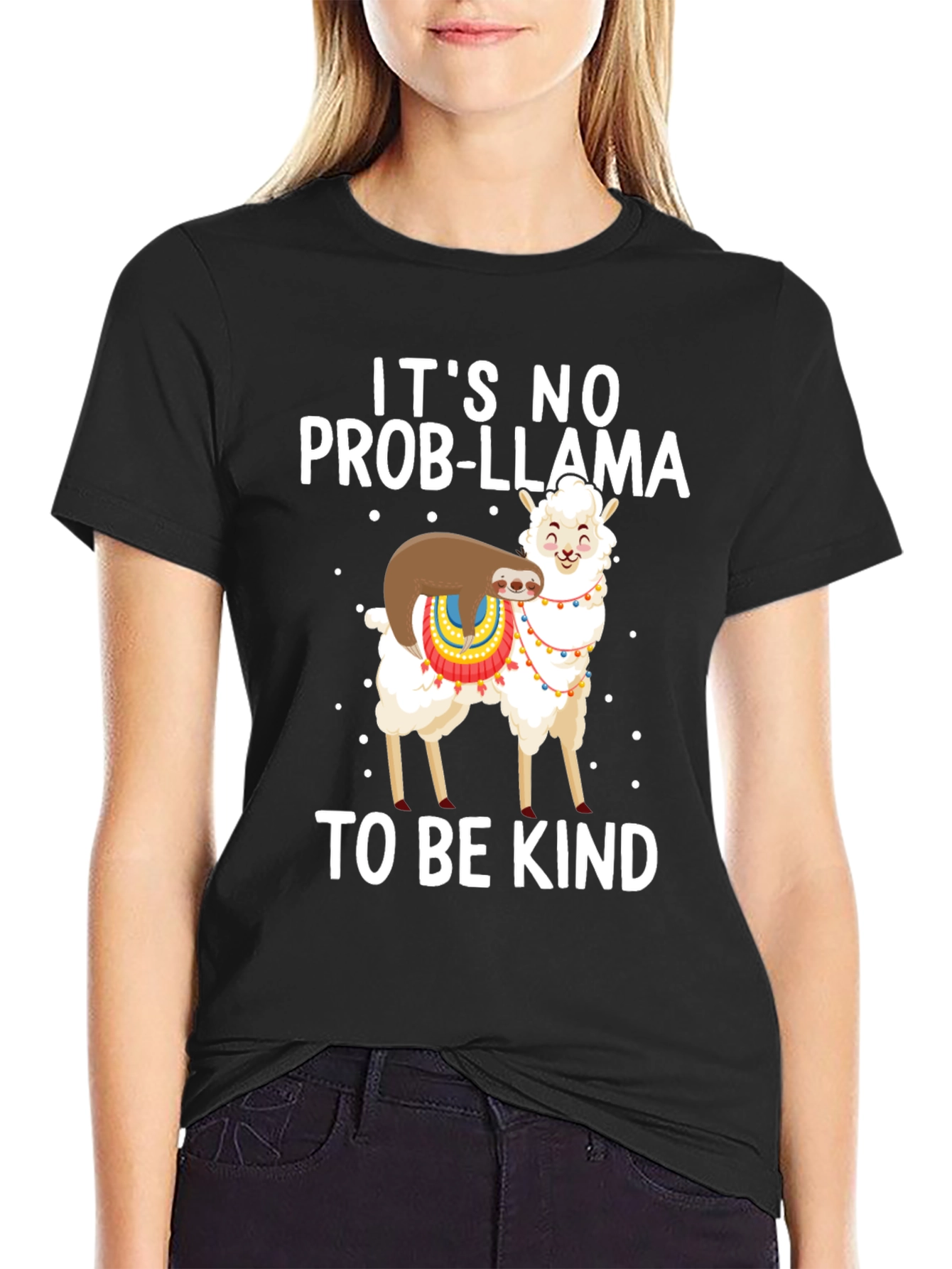 Black It's No Prob-Llama Kindness T-Shirt view 2