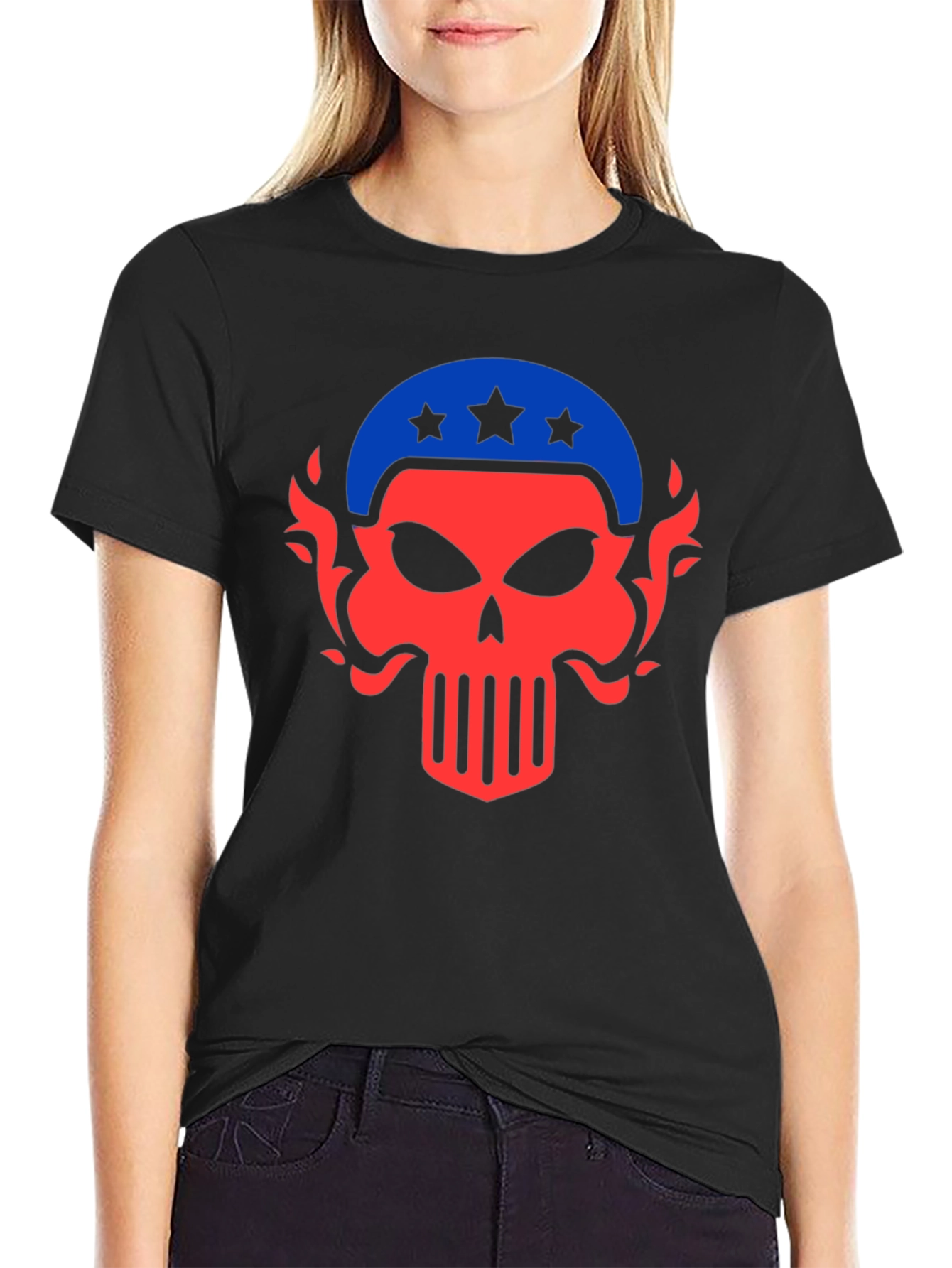 Black Patriotic Skull Graphic Tee - Men's Black T-Shirt view 2