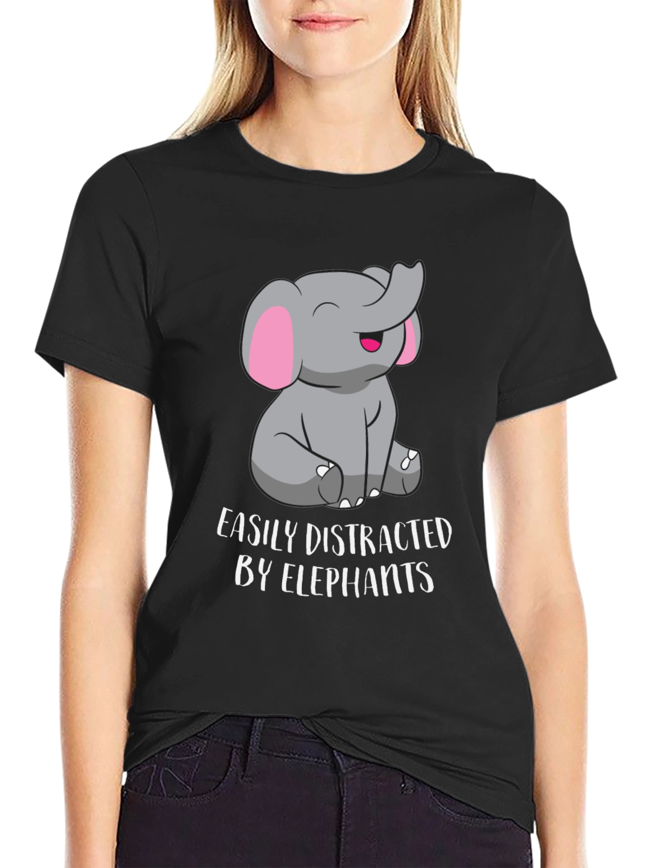 Black Easily Distracted By Elephants Graphic Tee view 2
