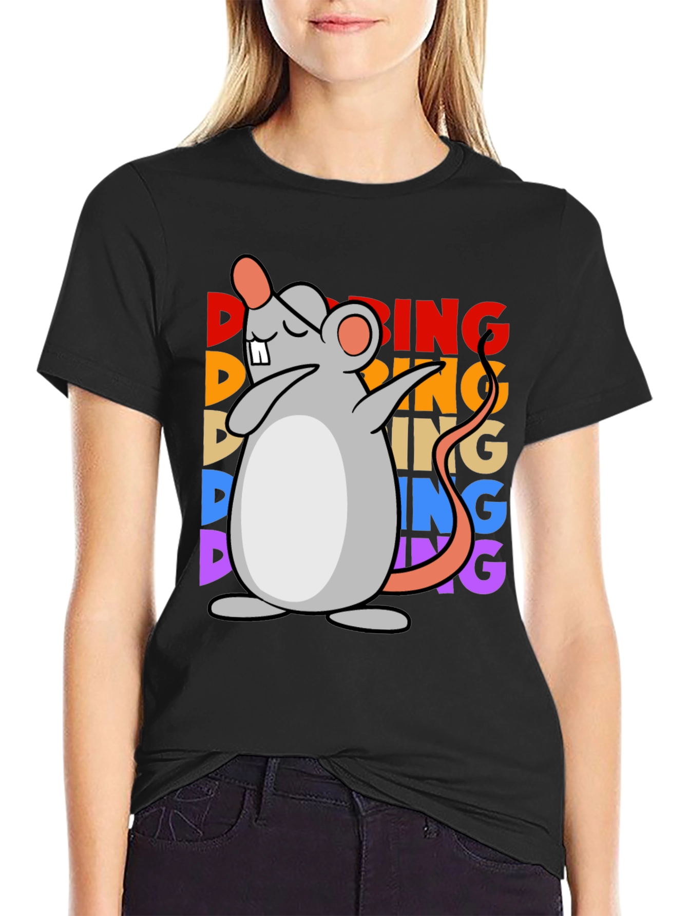 Black Dabbing Mouse Graphic Tee - Unisex Black T-Shirt view 2