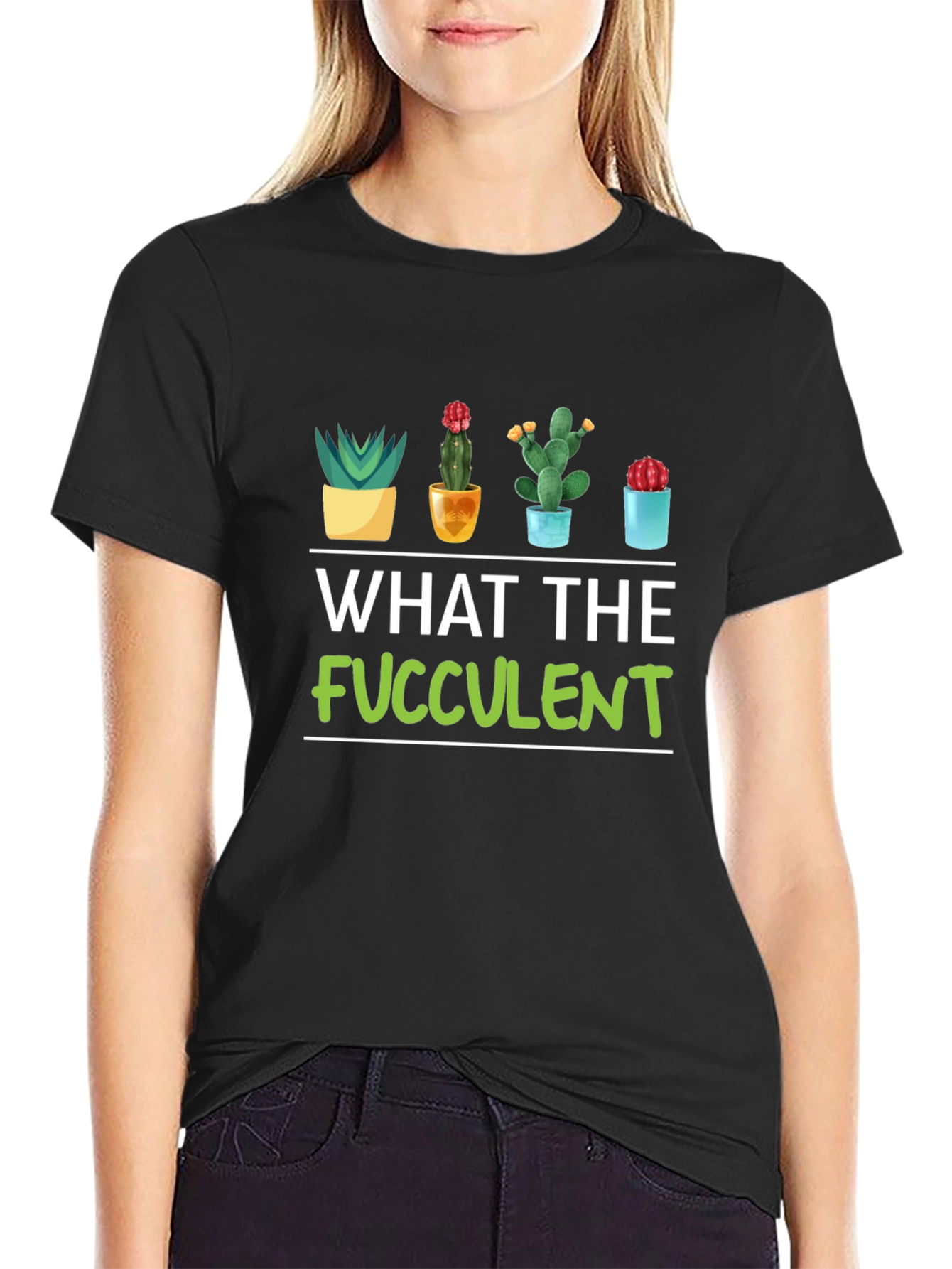 Black What the Fucculent T-Shirt - Funny Plant Lover Tee view 2