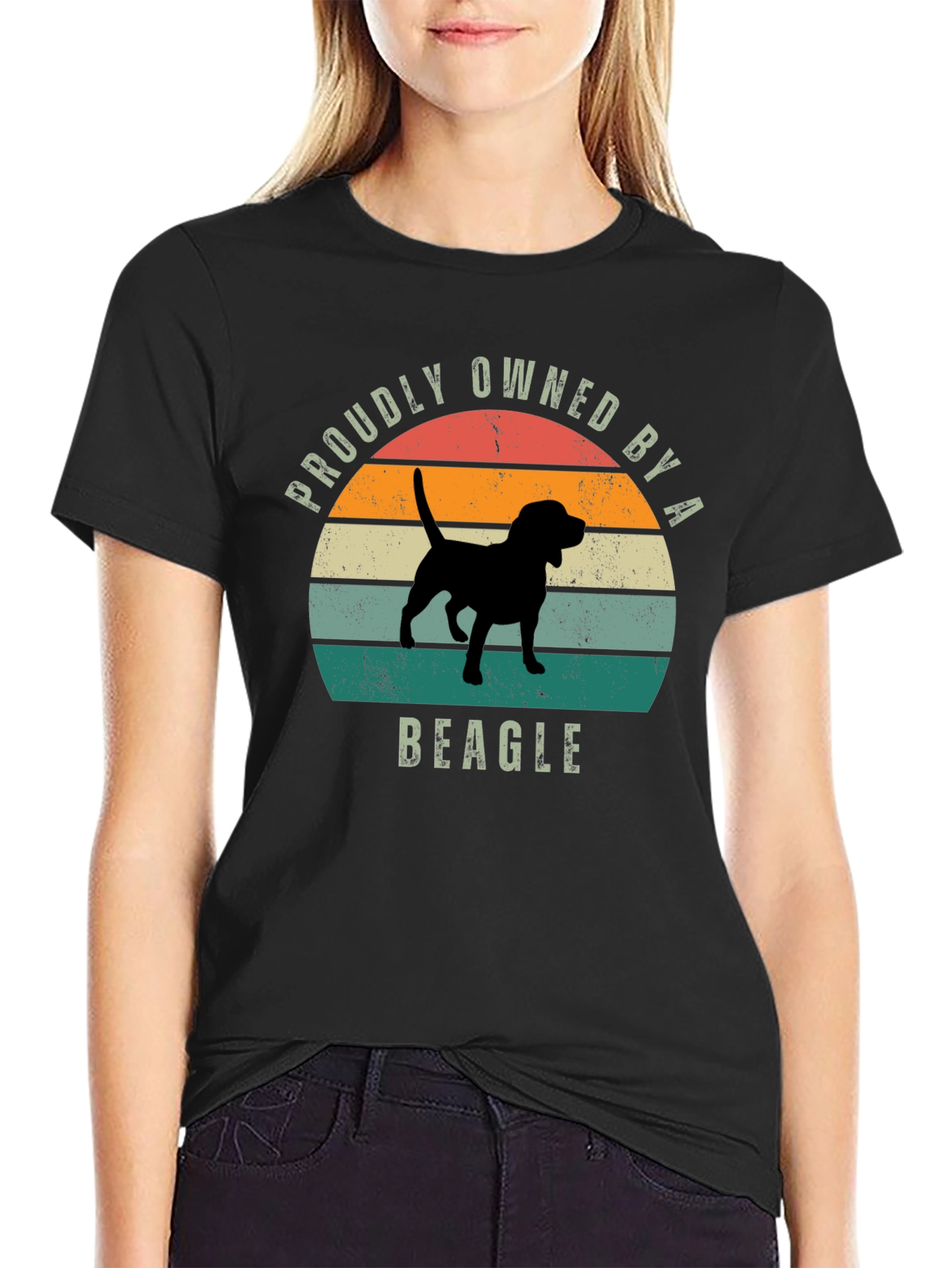 Black Proudly Owned by a Beagle T-Shirt view 2