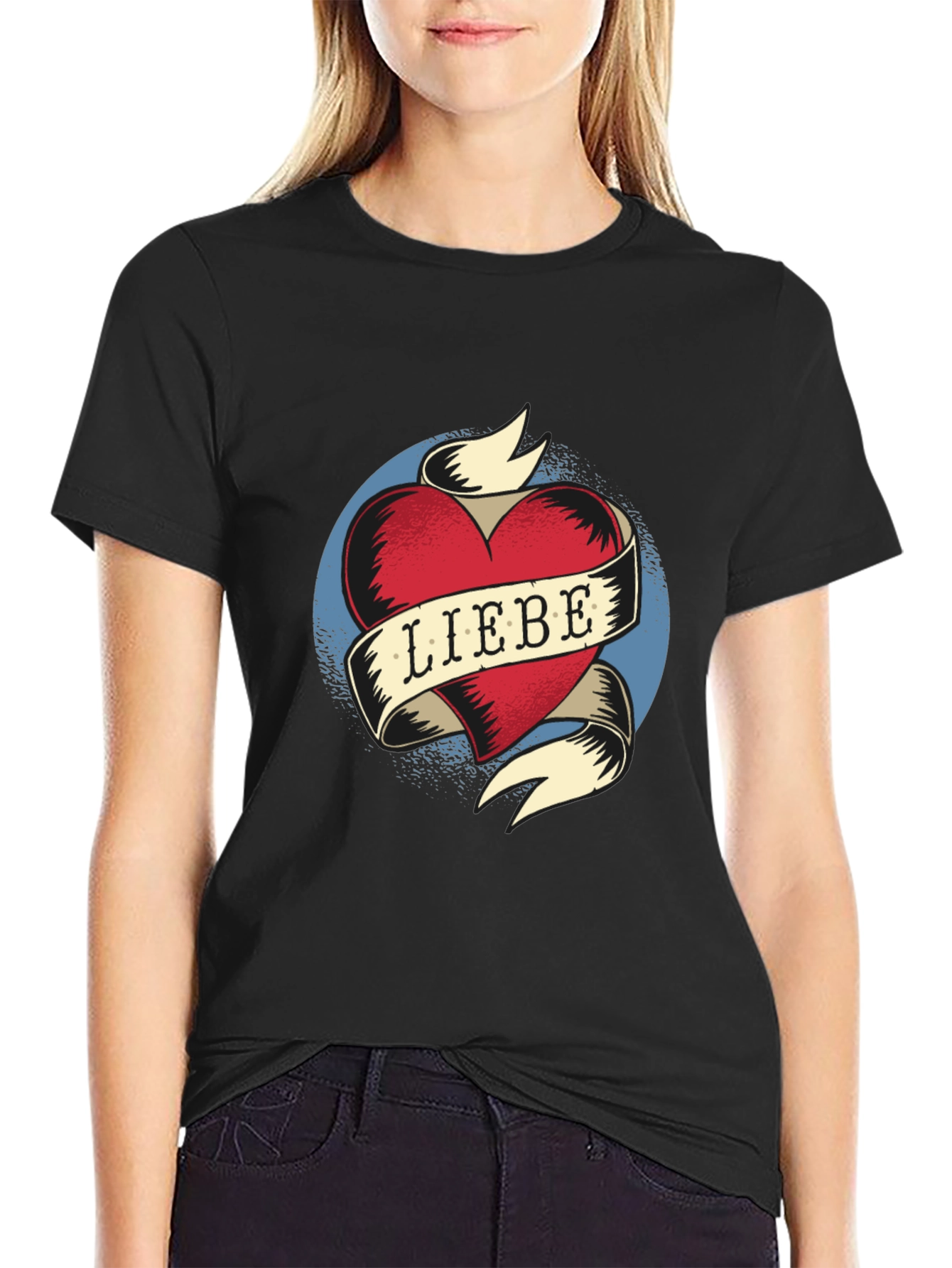 Black Liebe Heart Tattoo Graphic T-Shirt view 2