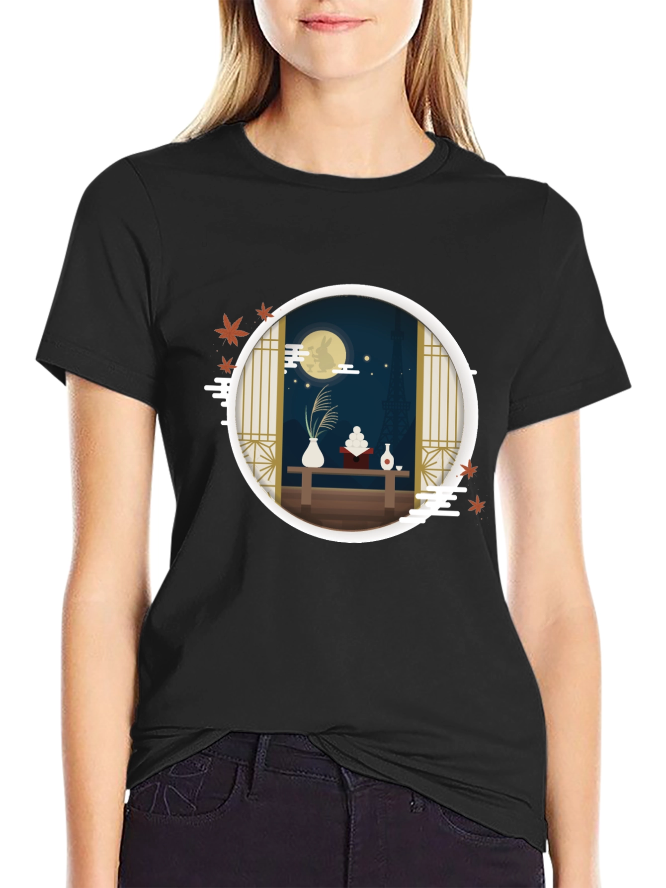 Black Japanese Moon Viewing Festival T-Shirt view 2