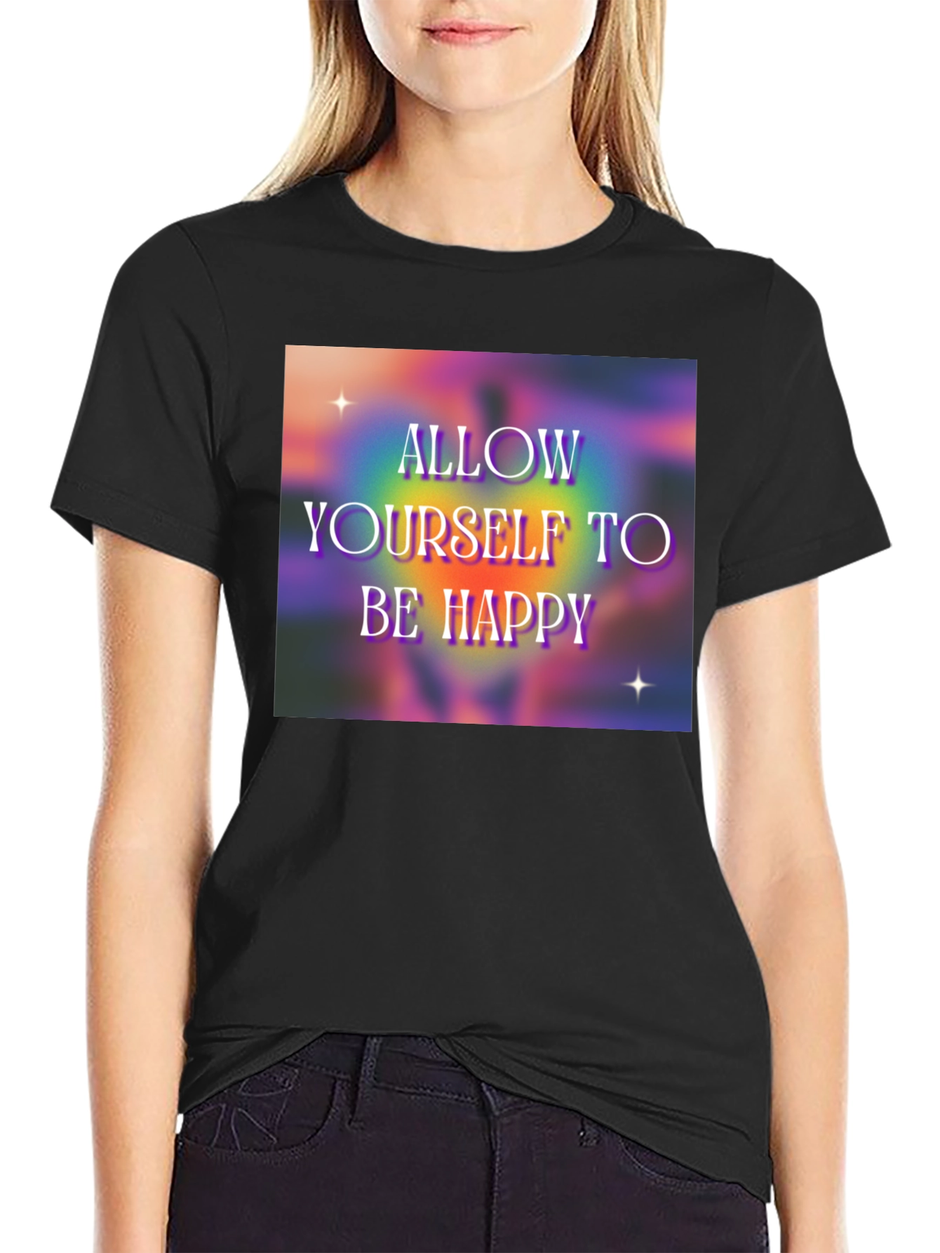Black Allow Yourself to Be Happy Graphic T-Shirt view 2