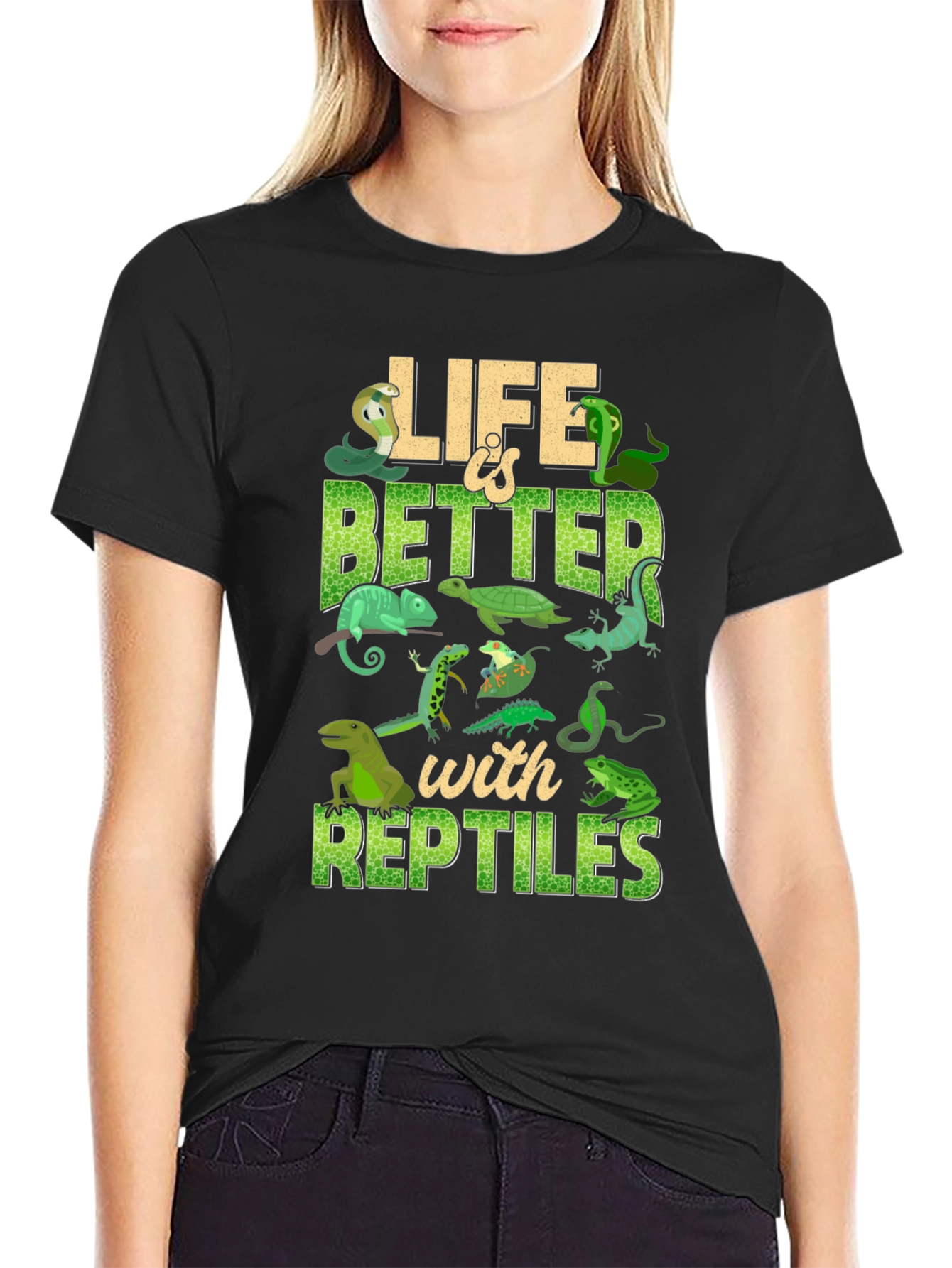 Black Life Is Better With Reptiles T-Shirt view 2