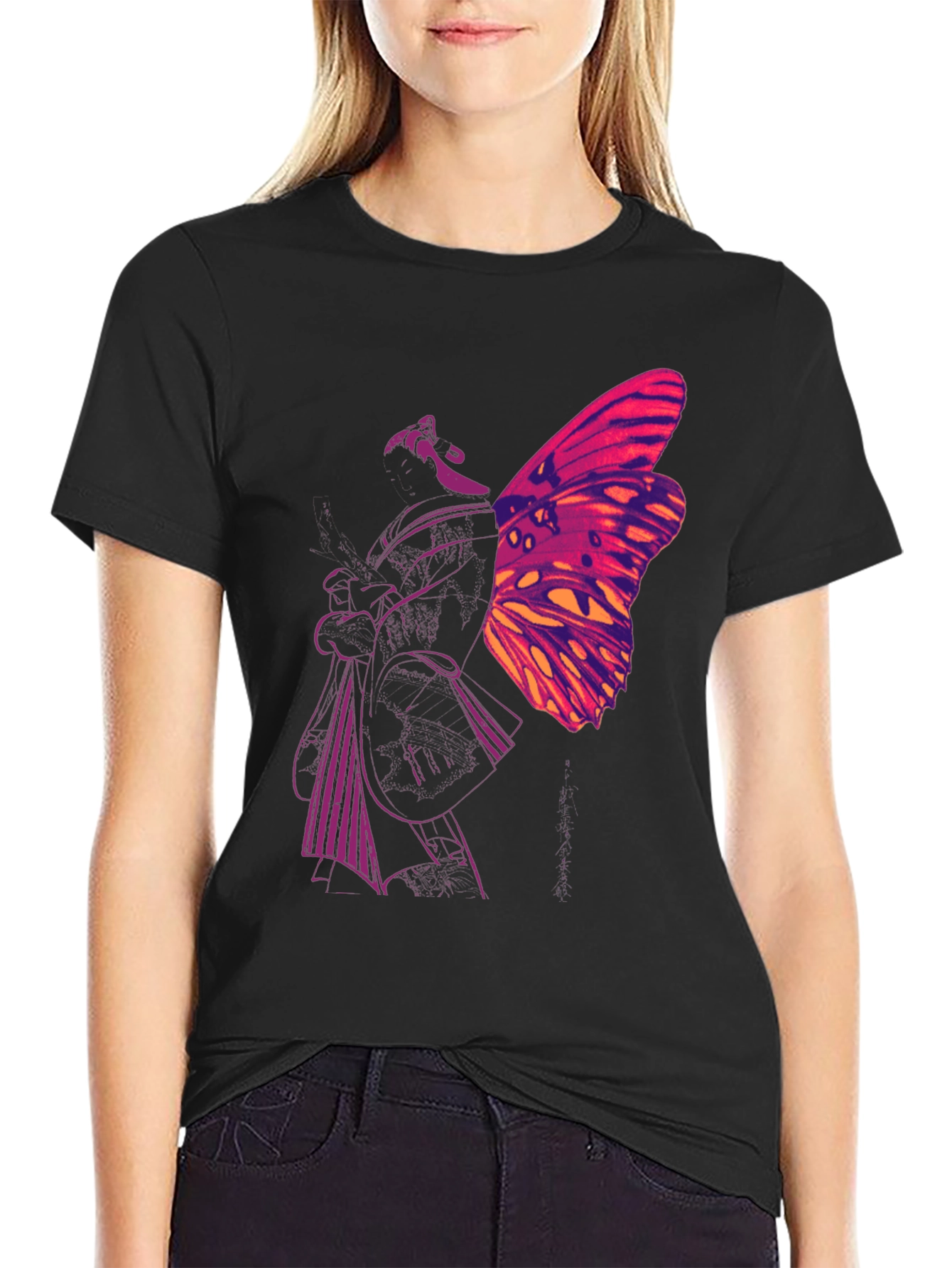 Black Butterfly Graphic Black T-Shirt view 2