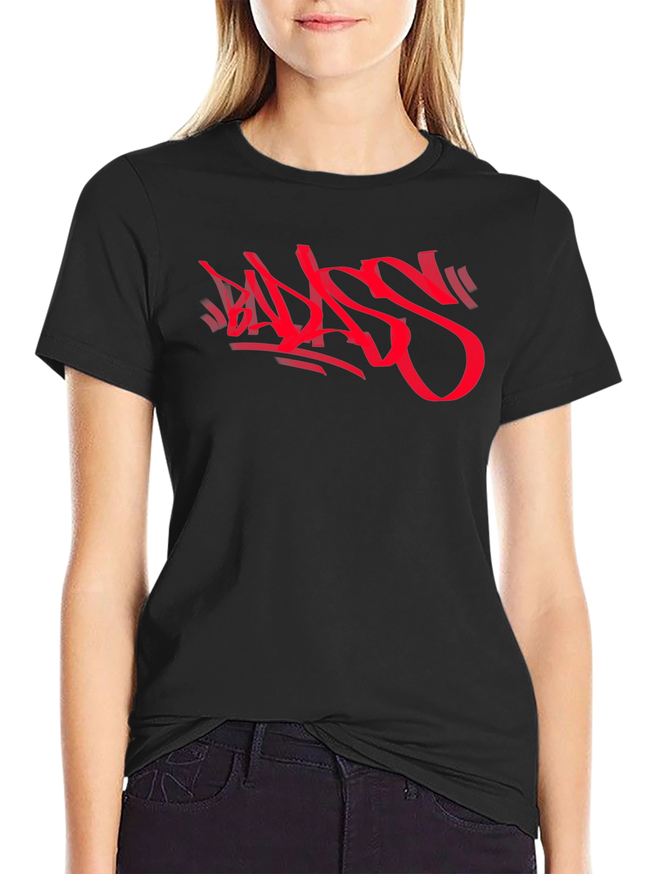 Black Bold Red Graphic Print Black T-Shirt view 2