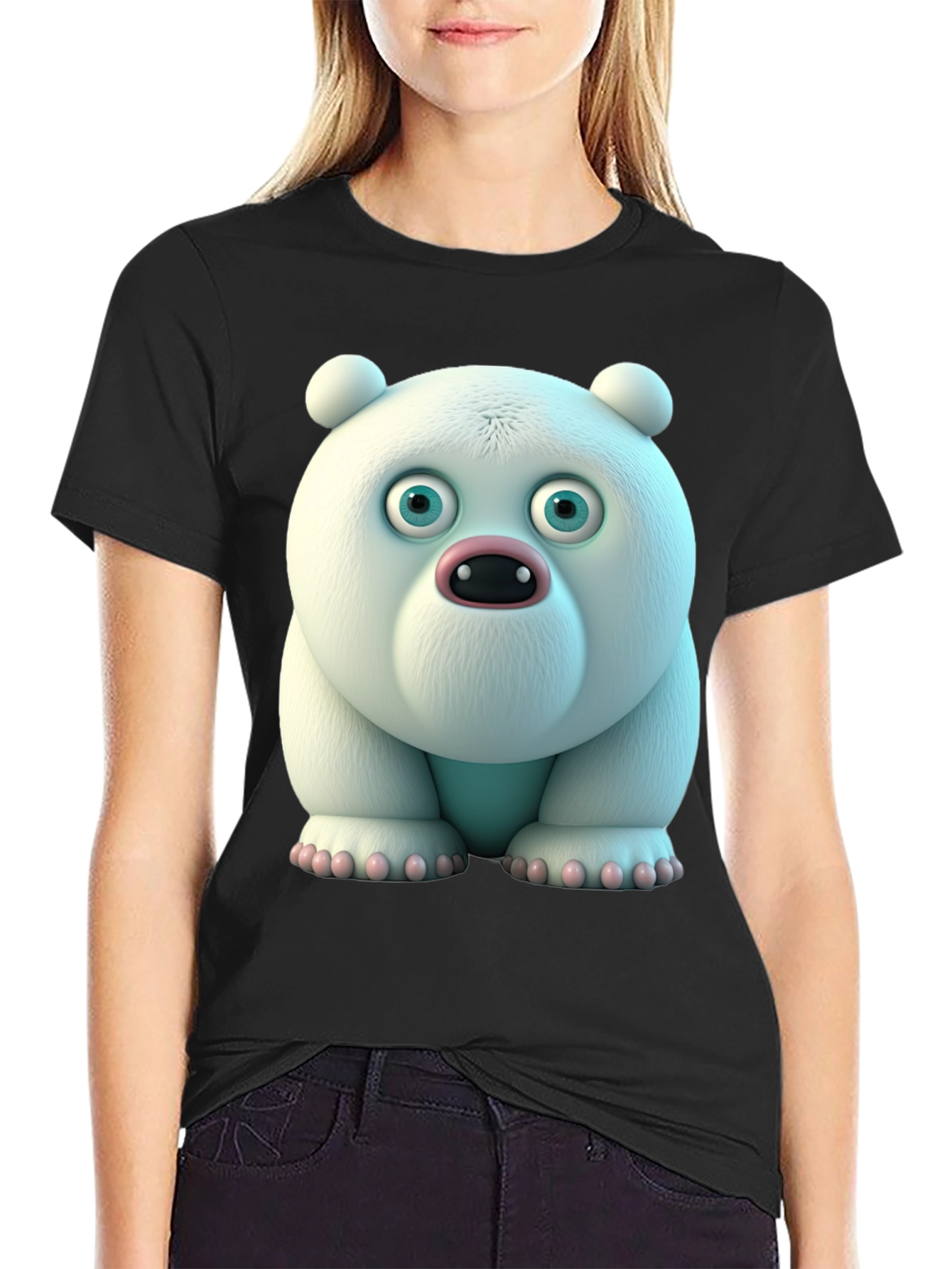 Black Cartoon Polar Bear Graphic Tee - Unique Animal Design view 2