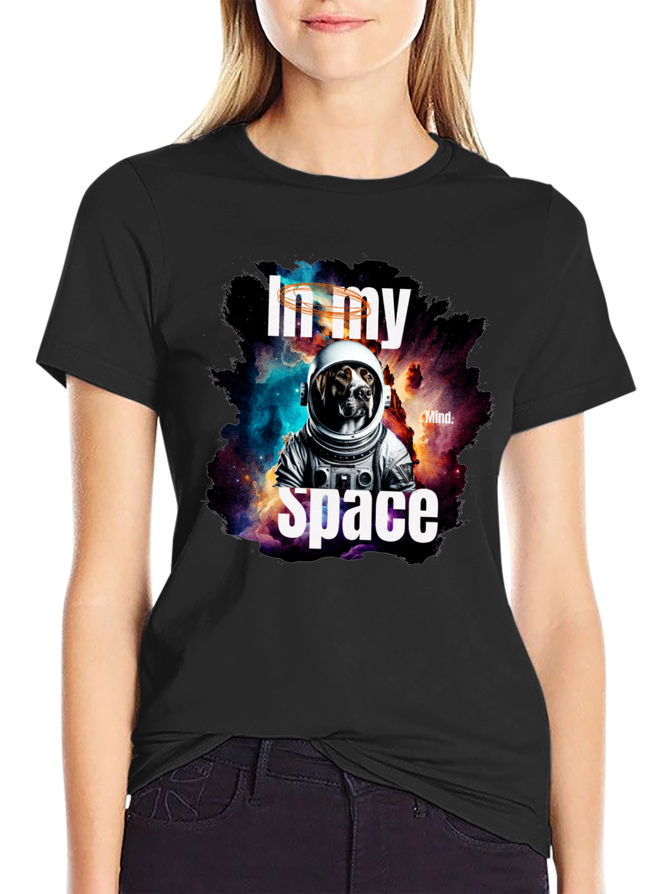 Black In My Space Dog Astronaut Graphic Tee view 2